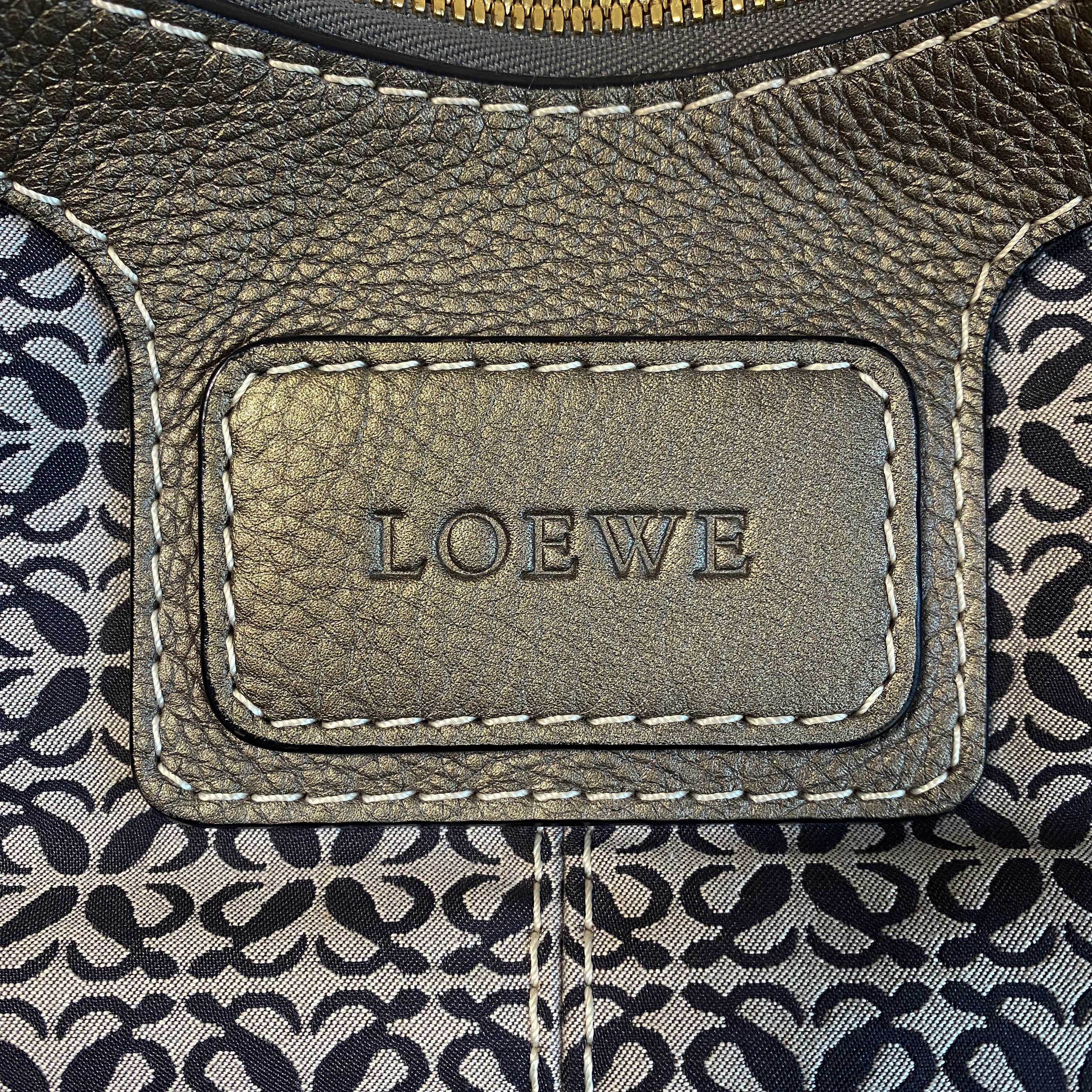 Vintage Hobo Grey Leather and Canvas Shoulder Bag