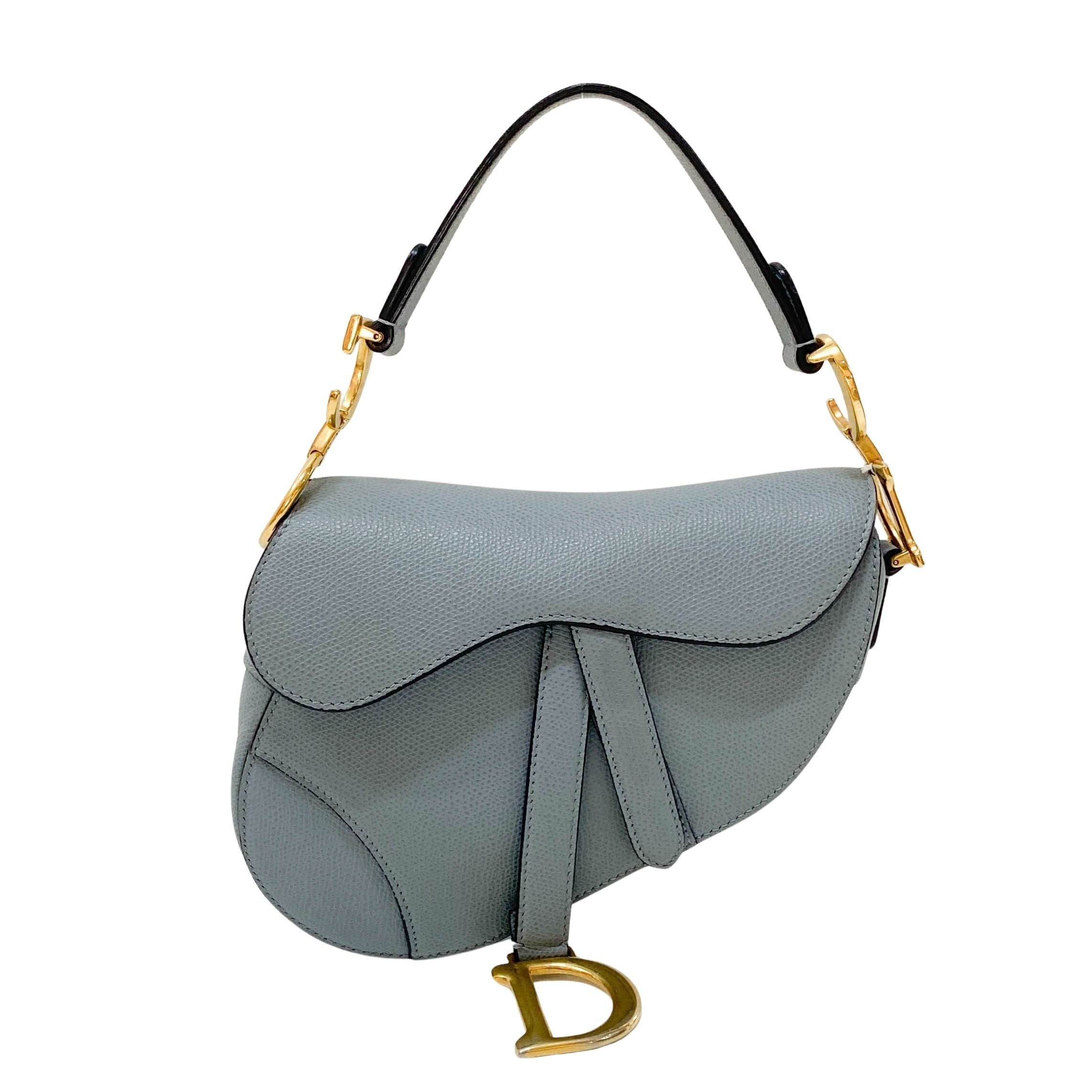 Saddle Blue Grained Calfskin Leather Handbag