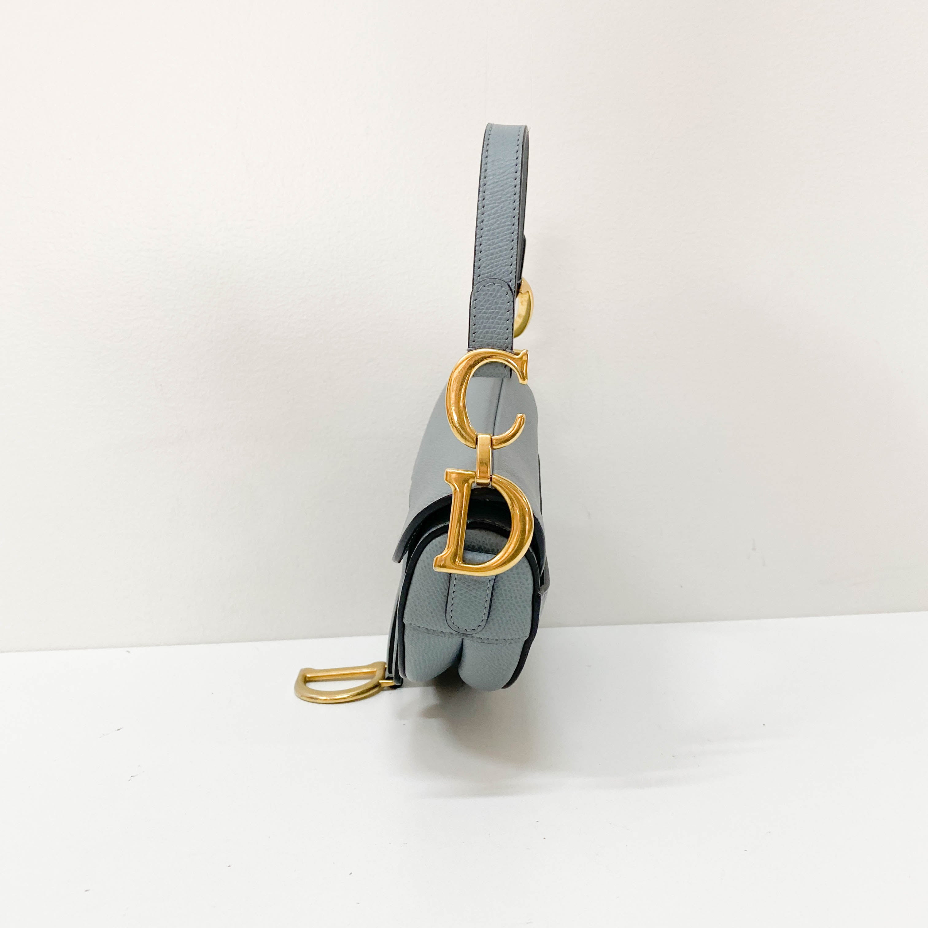 Saddle Blue Grained Calfskin Leather Handbag