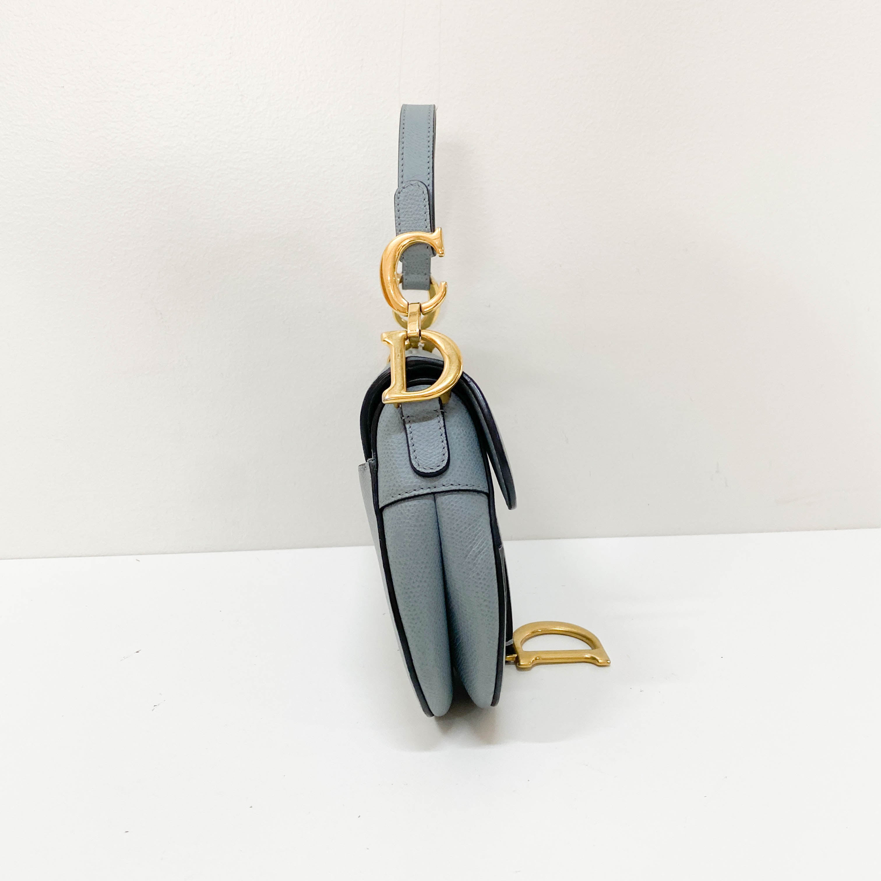 Saddle Blue Grained Calfskin Leather Handbag