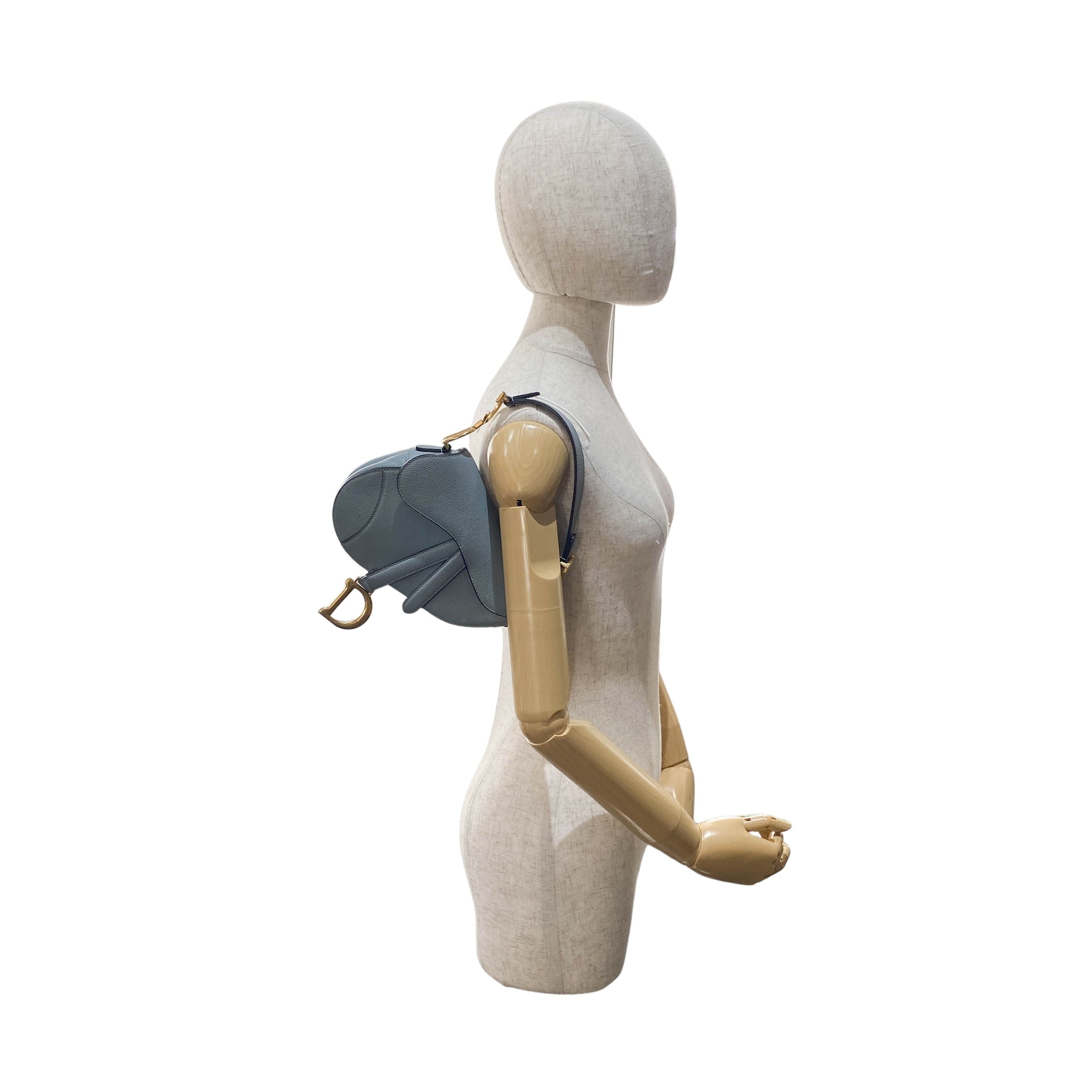 Saddle Blue Grained Calfskin Leather Handbag