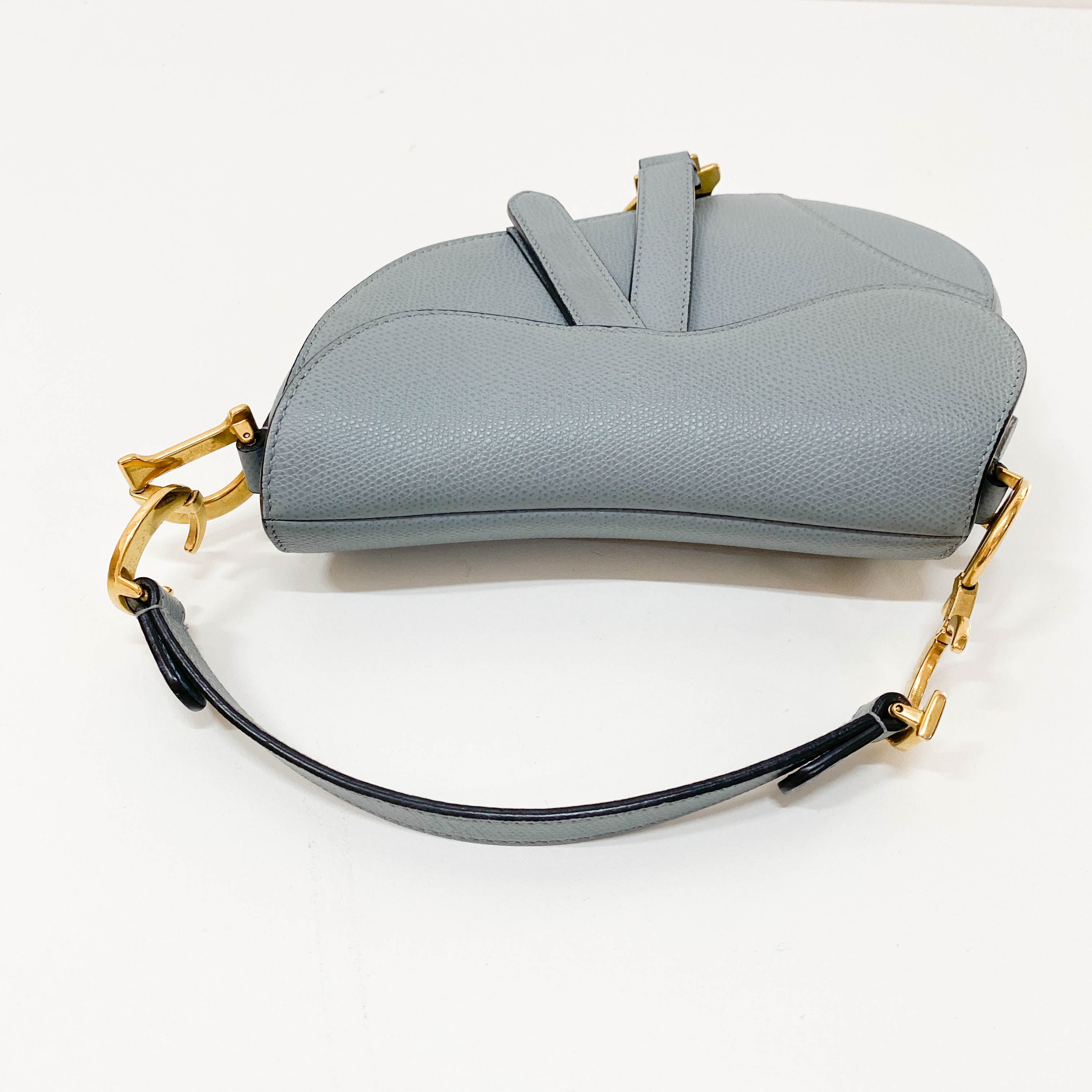 Saddle Blue Grained Calfskin Leather Handbag