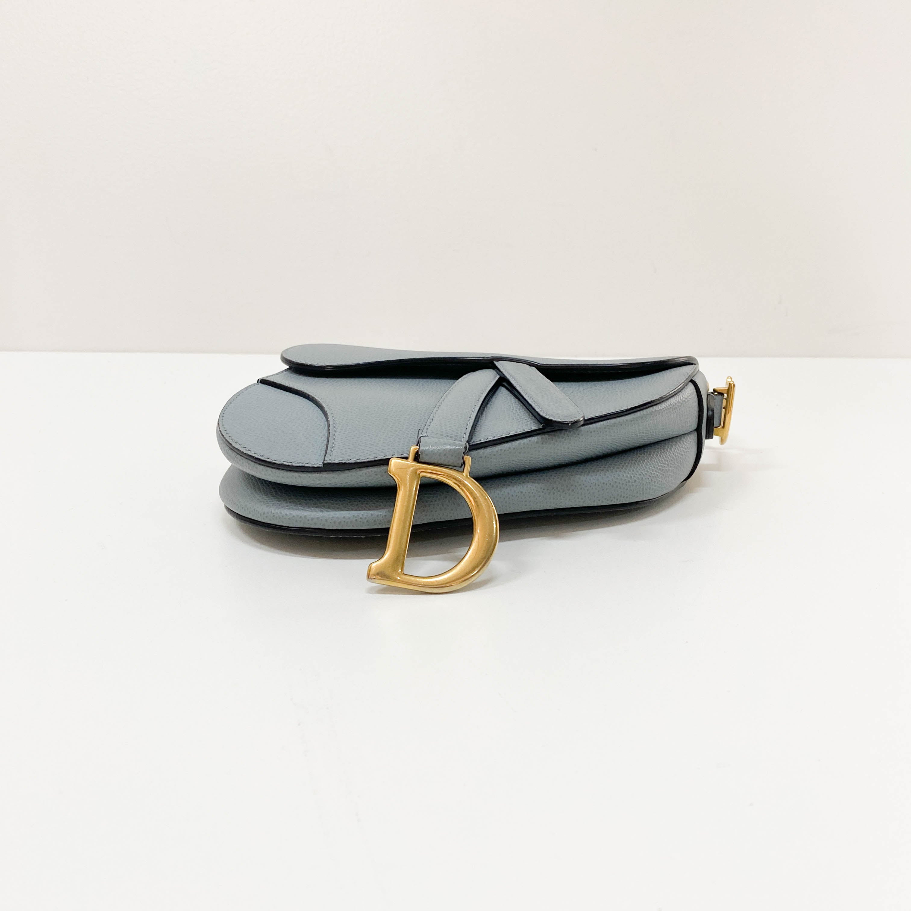 Saddle Blue Grained Calfskin Leather Handbag