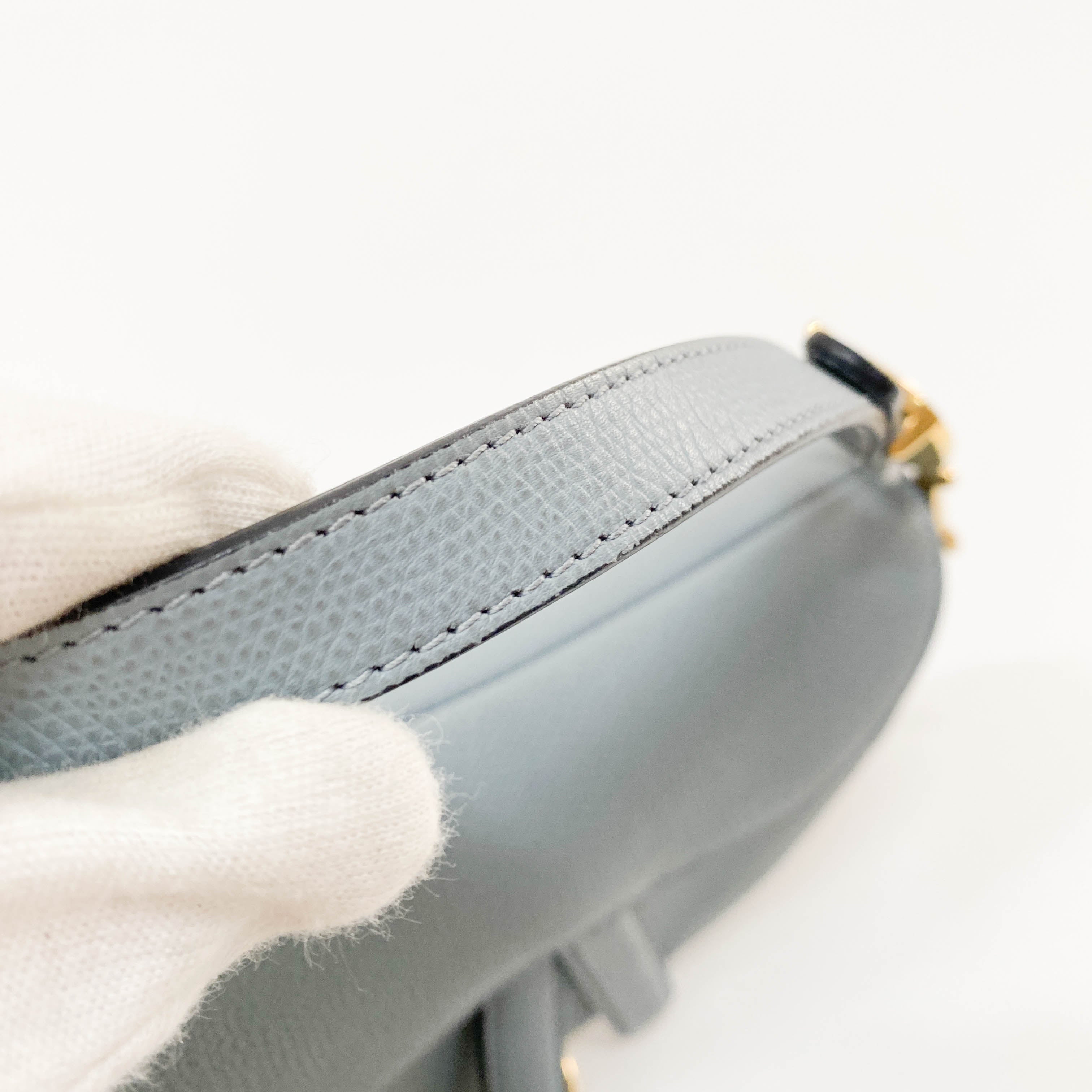 Saddle Blue Grained Calfskin Leather Handbag