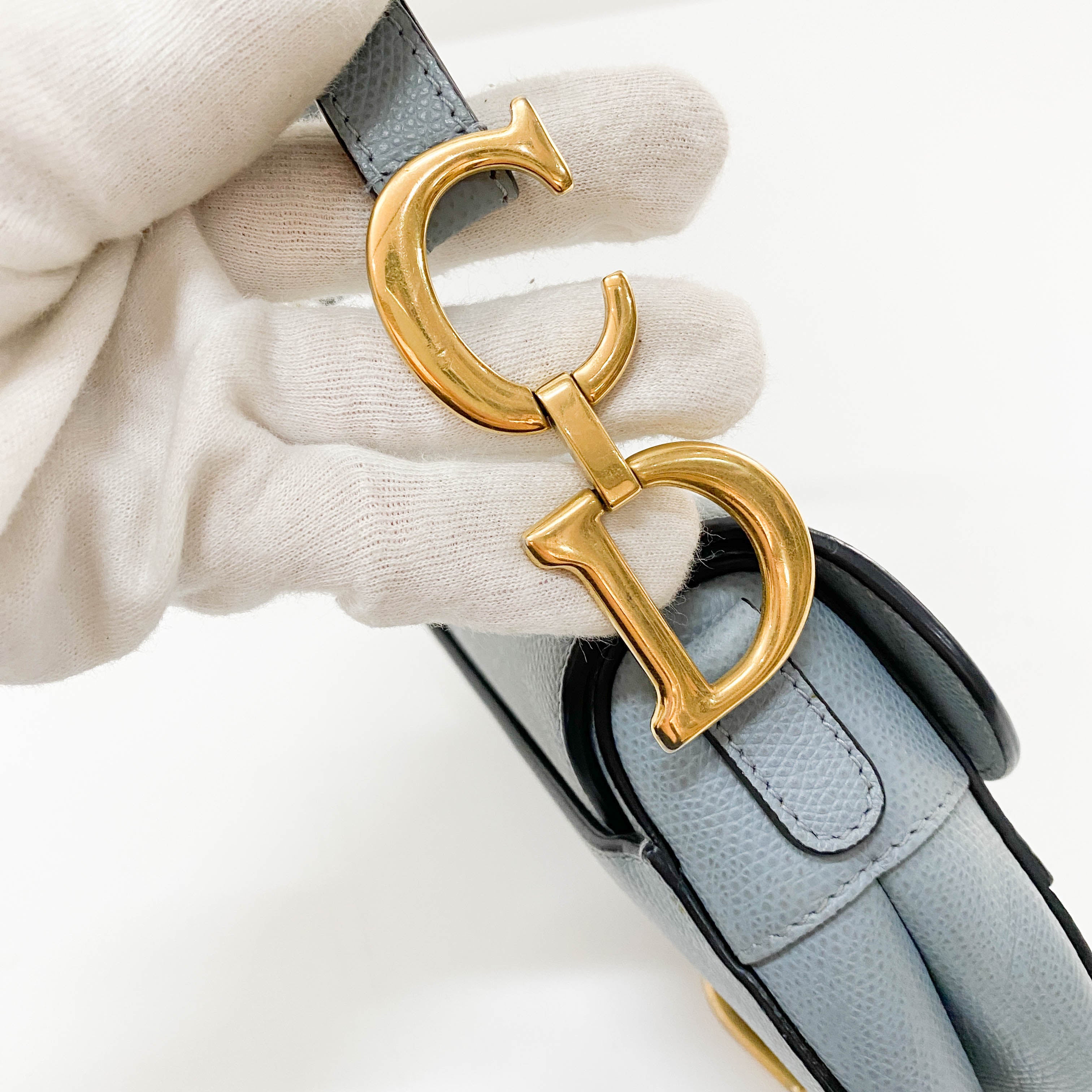 Saddle Blue Grained Calfskin Leather Handbag