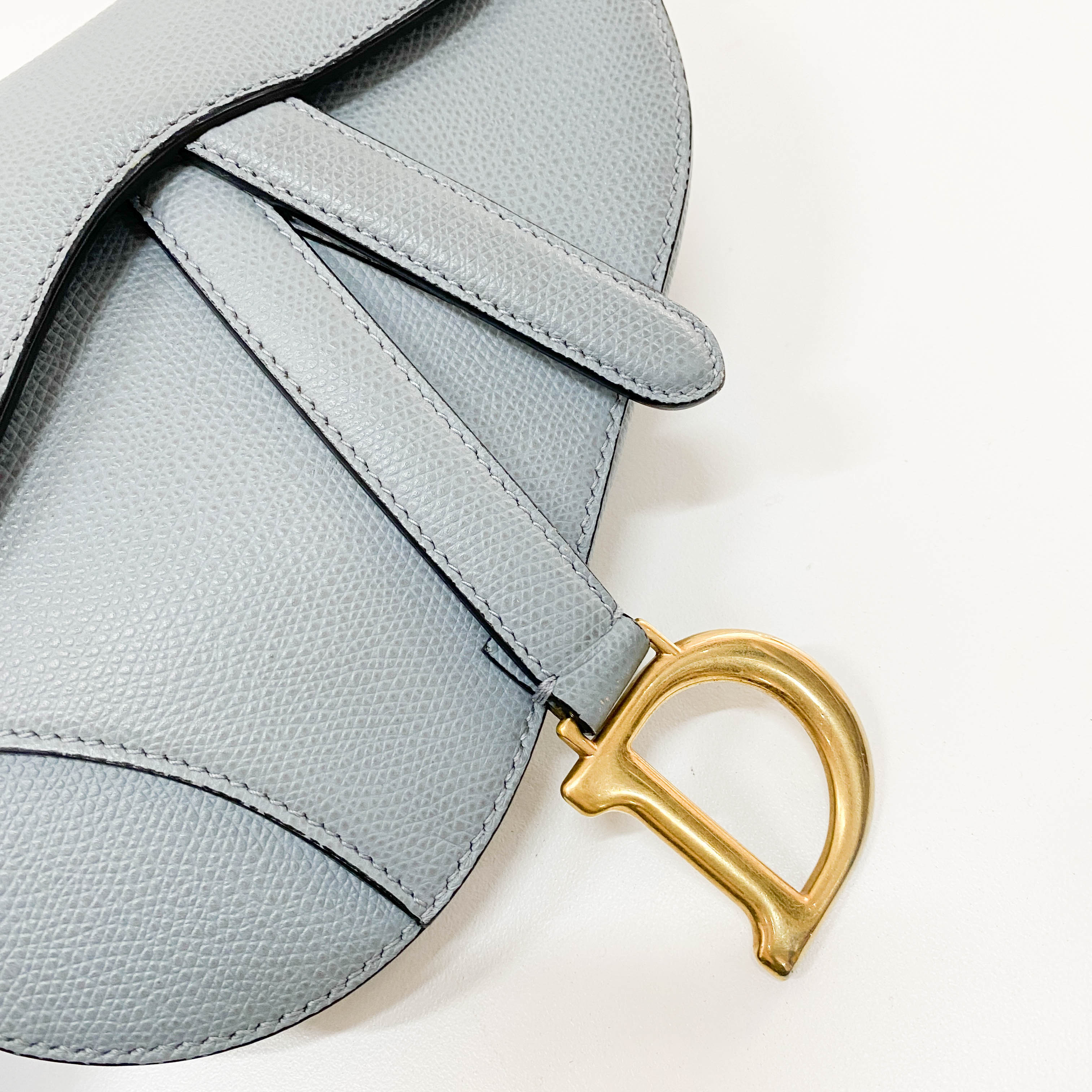 Saddle Blue Grained Calfskin Leather Handbag