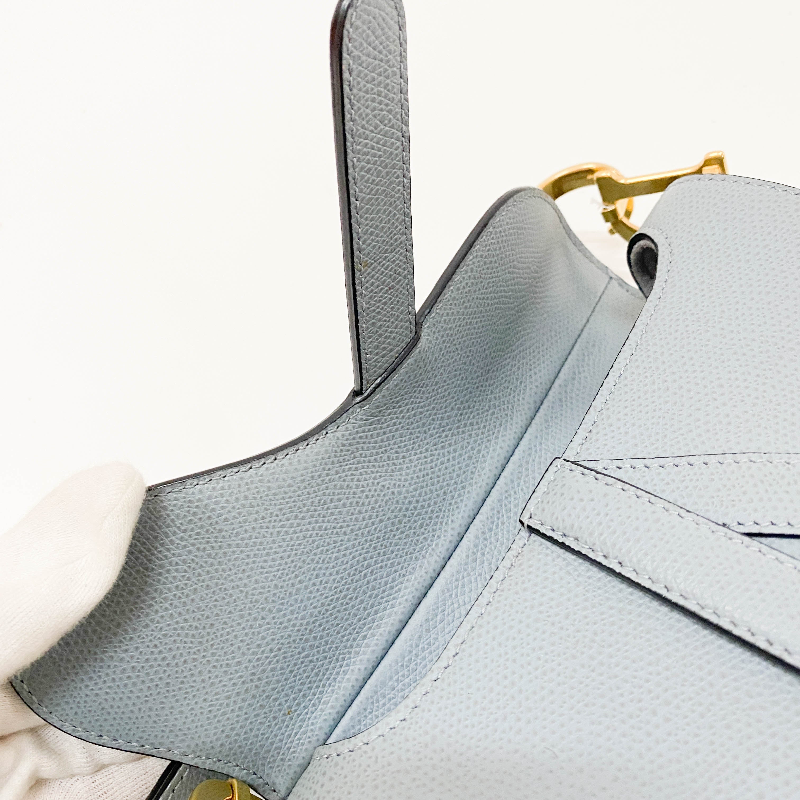 Saddle Blue Grained Calfskin Leather Handbag