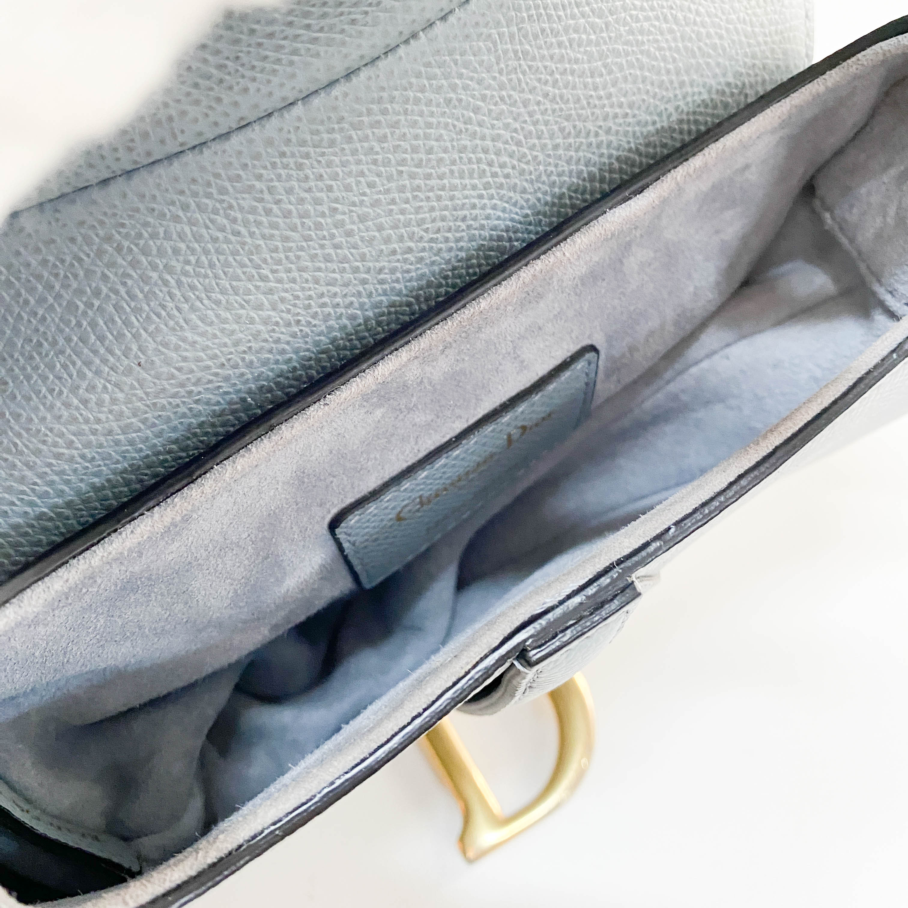 Saddle Blue Grained Calfskin Leather Handbag