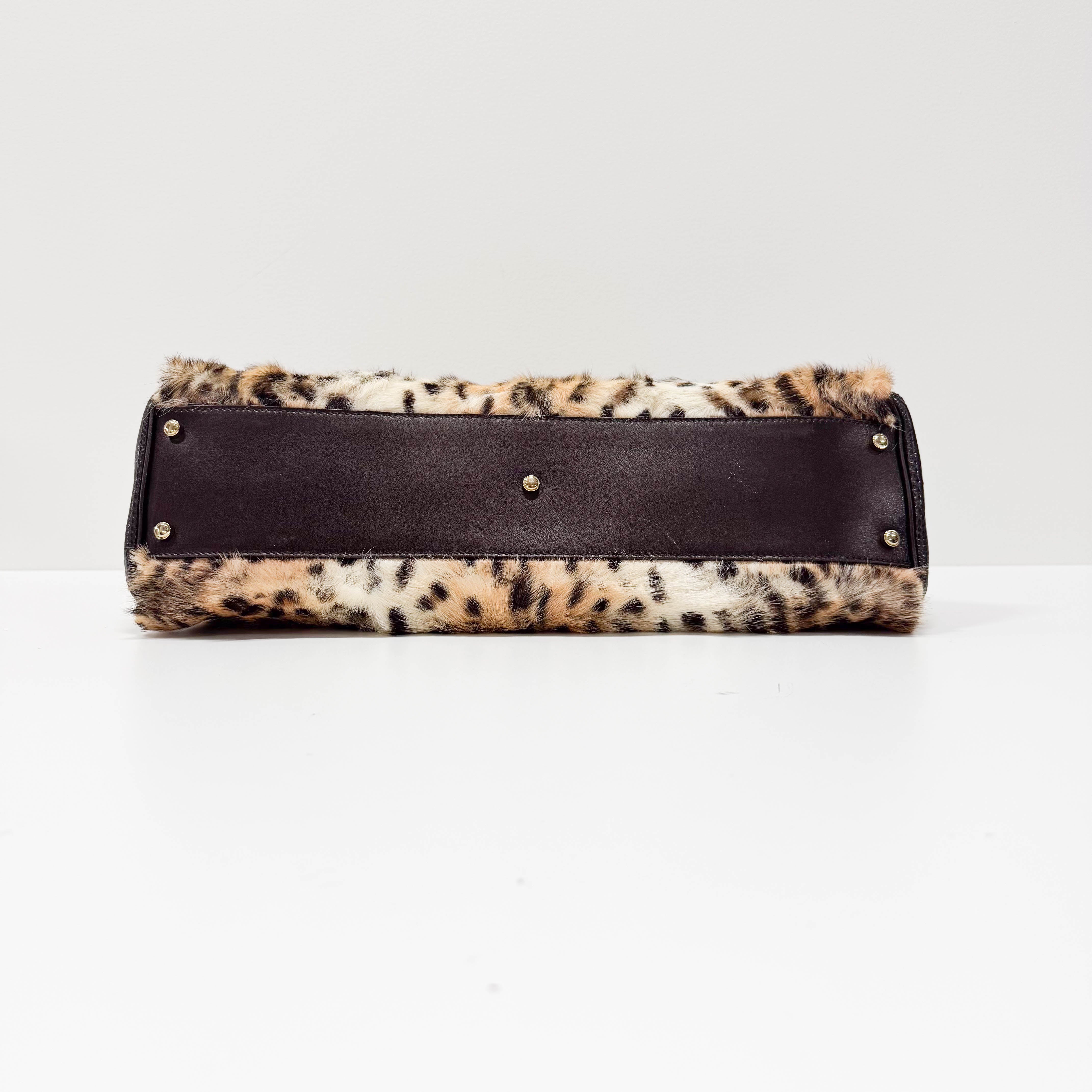 Neutral Leopard Print Pony Hair & Black Lizzard Embossed Leather Shoulder Bag