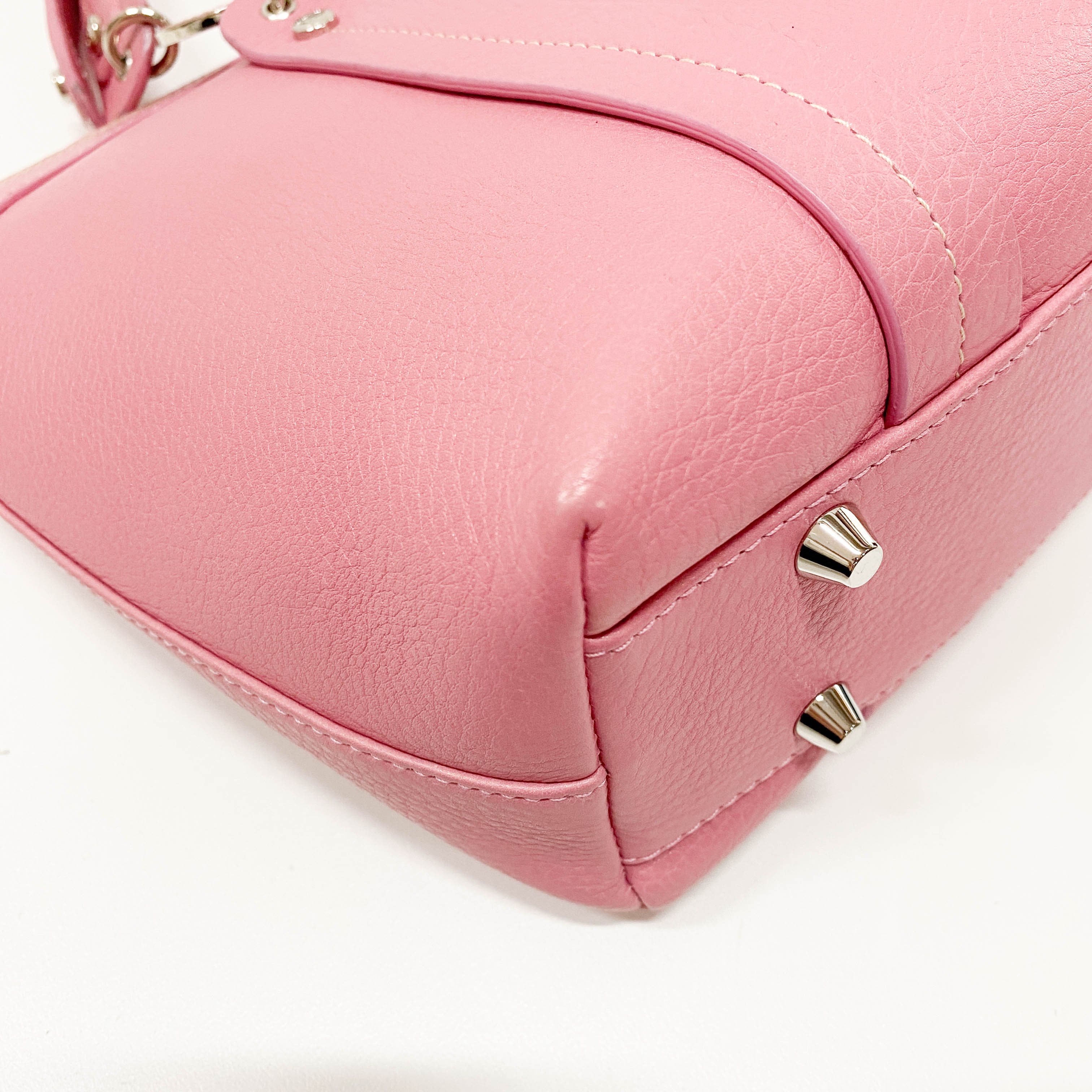 Pink Floral Embroidery Grained Calfskin Leather Hand Bag