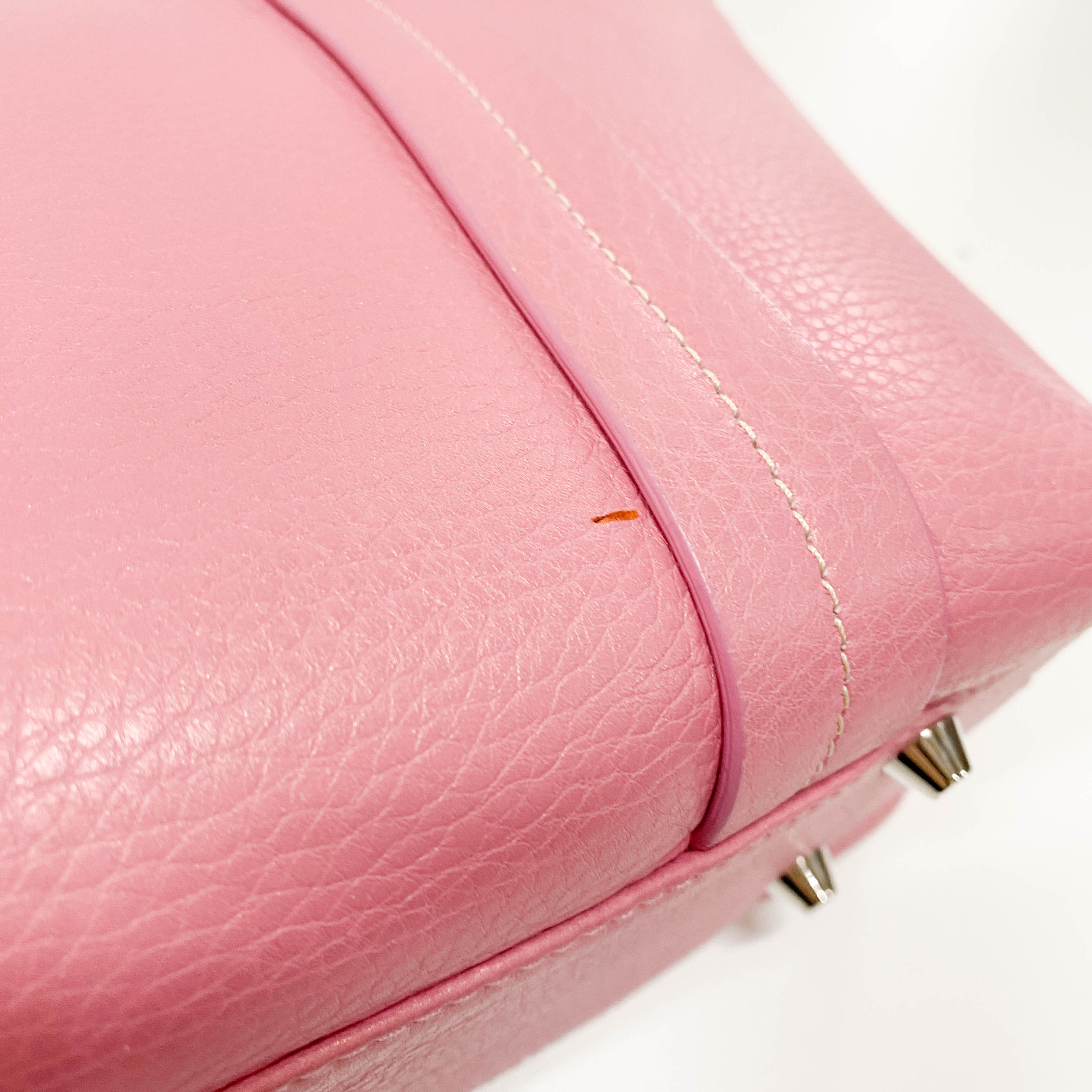 Pink Floral Embroidery Grained Calfskin Leather Hand Bag