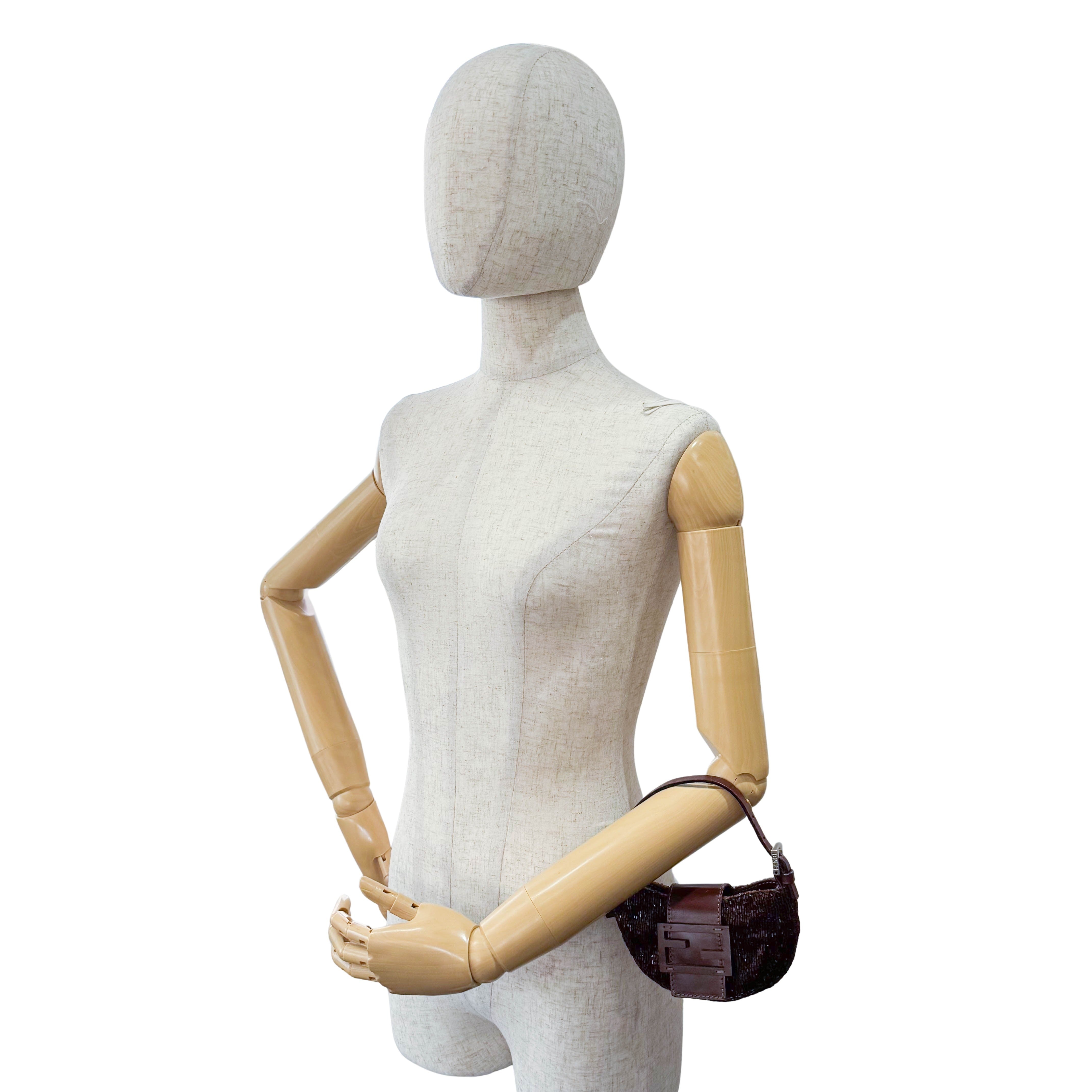 Mini Croissant Brown Beaded Bag