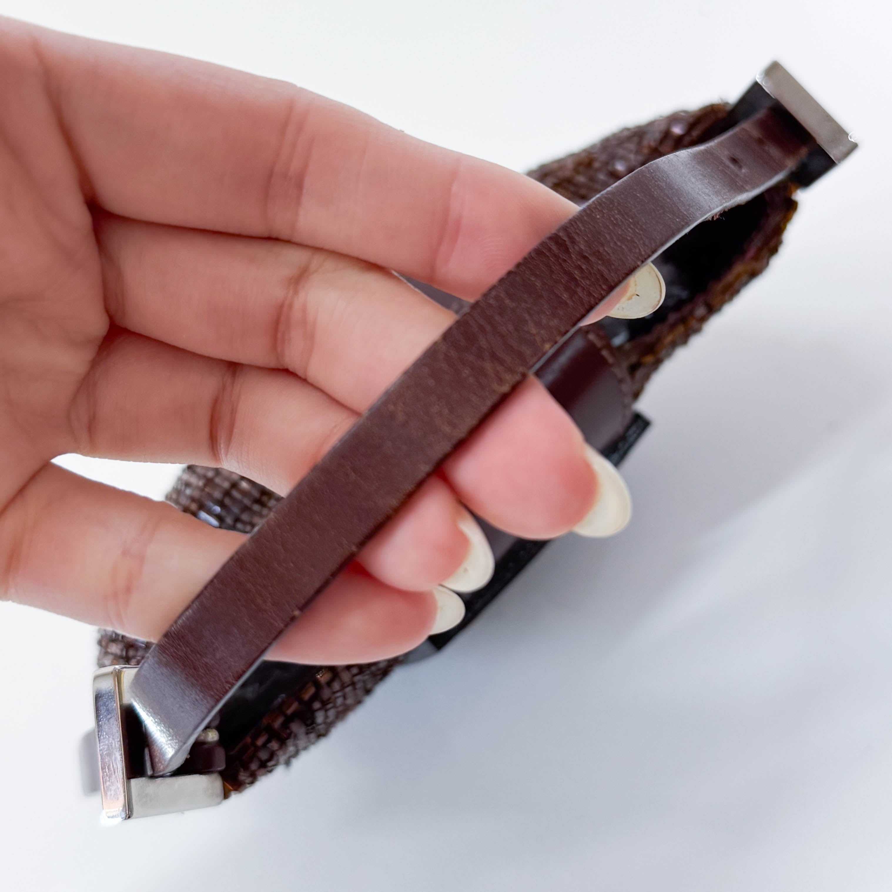 Mini Croissant Brown Beaded Bag