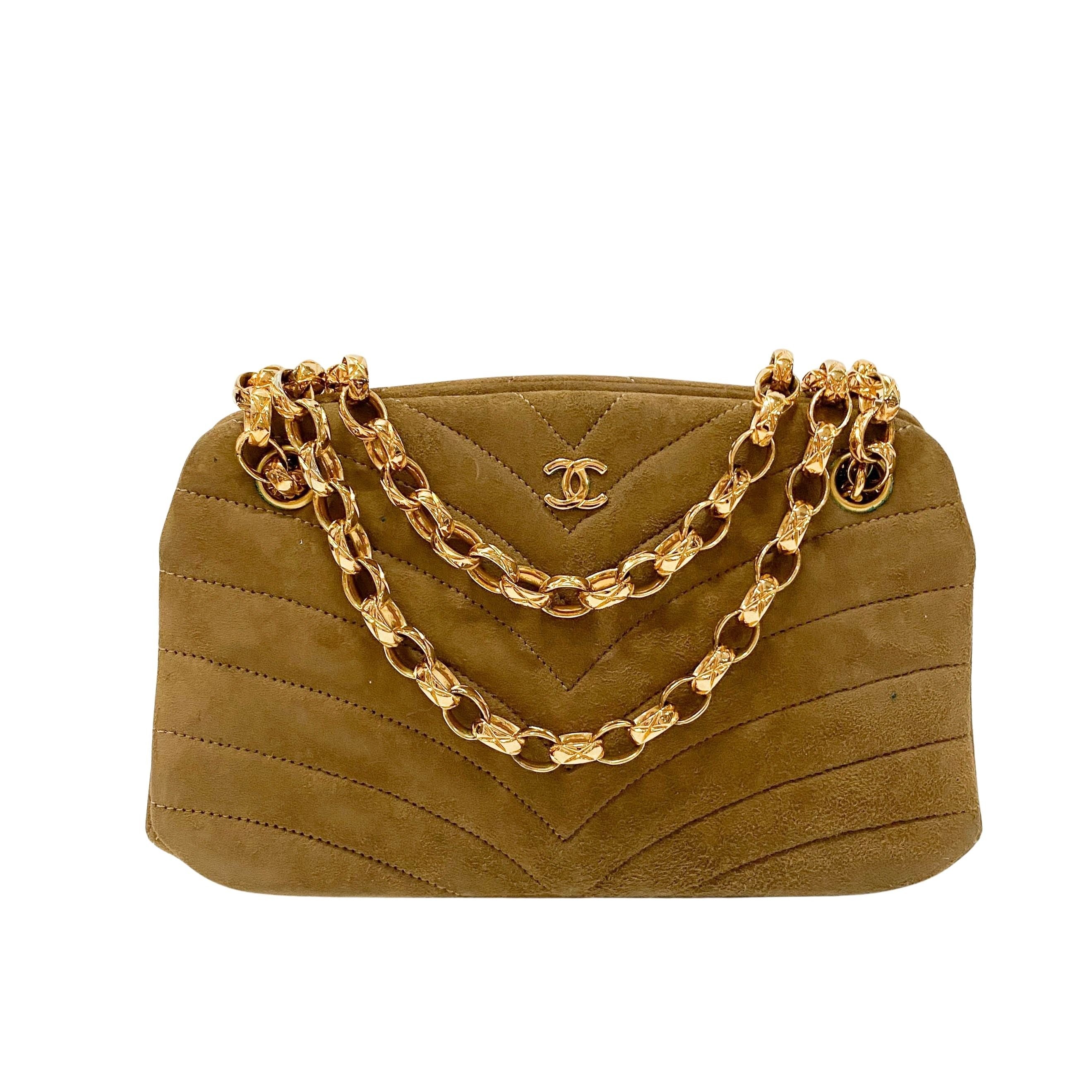 Small Brown Suede Chain Shoulder Bag