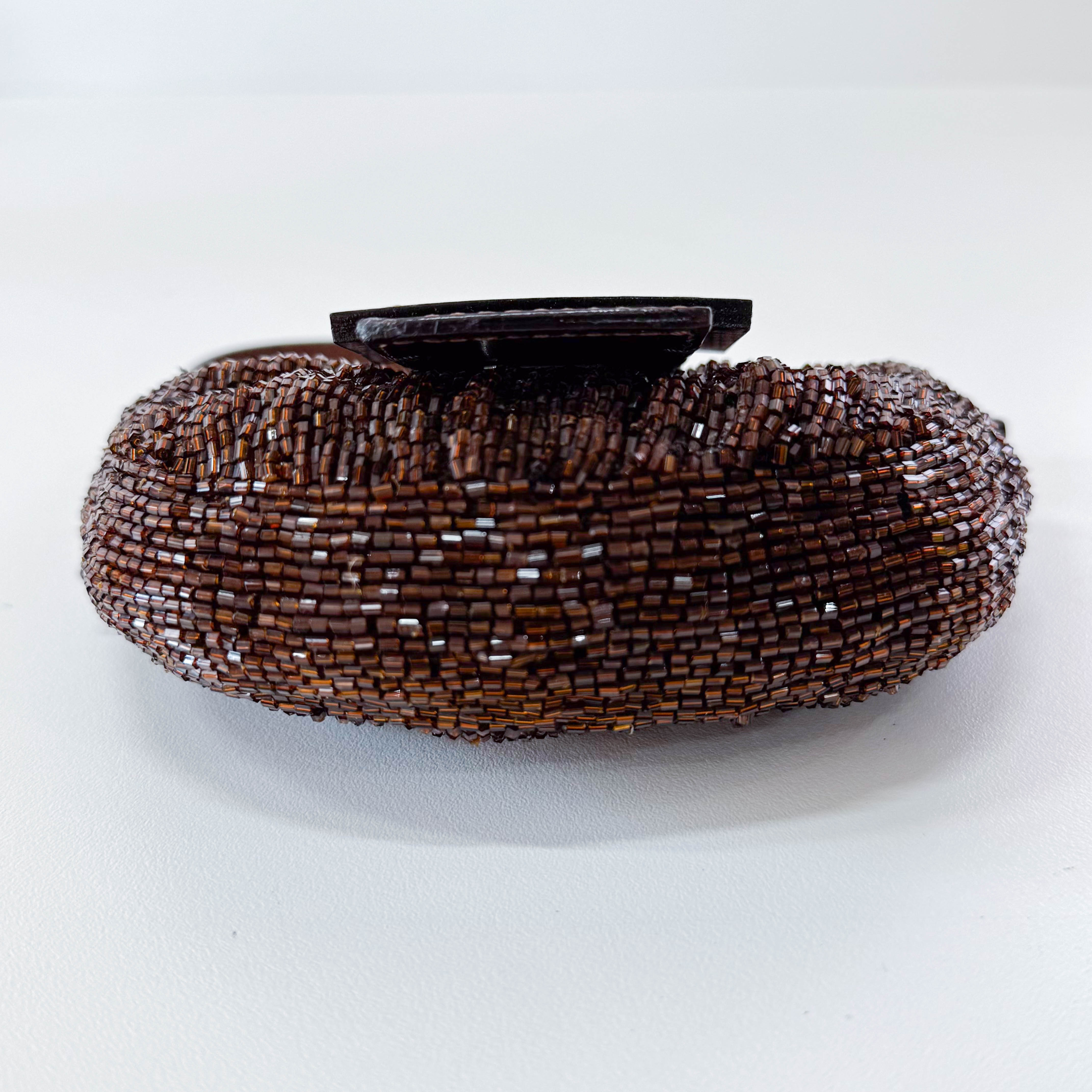 Mini Croissant Brown Beaded Bag