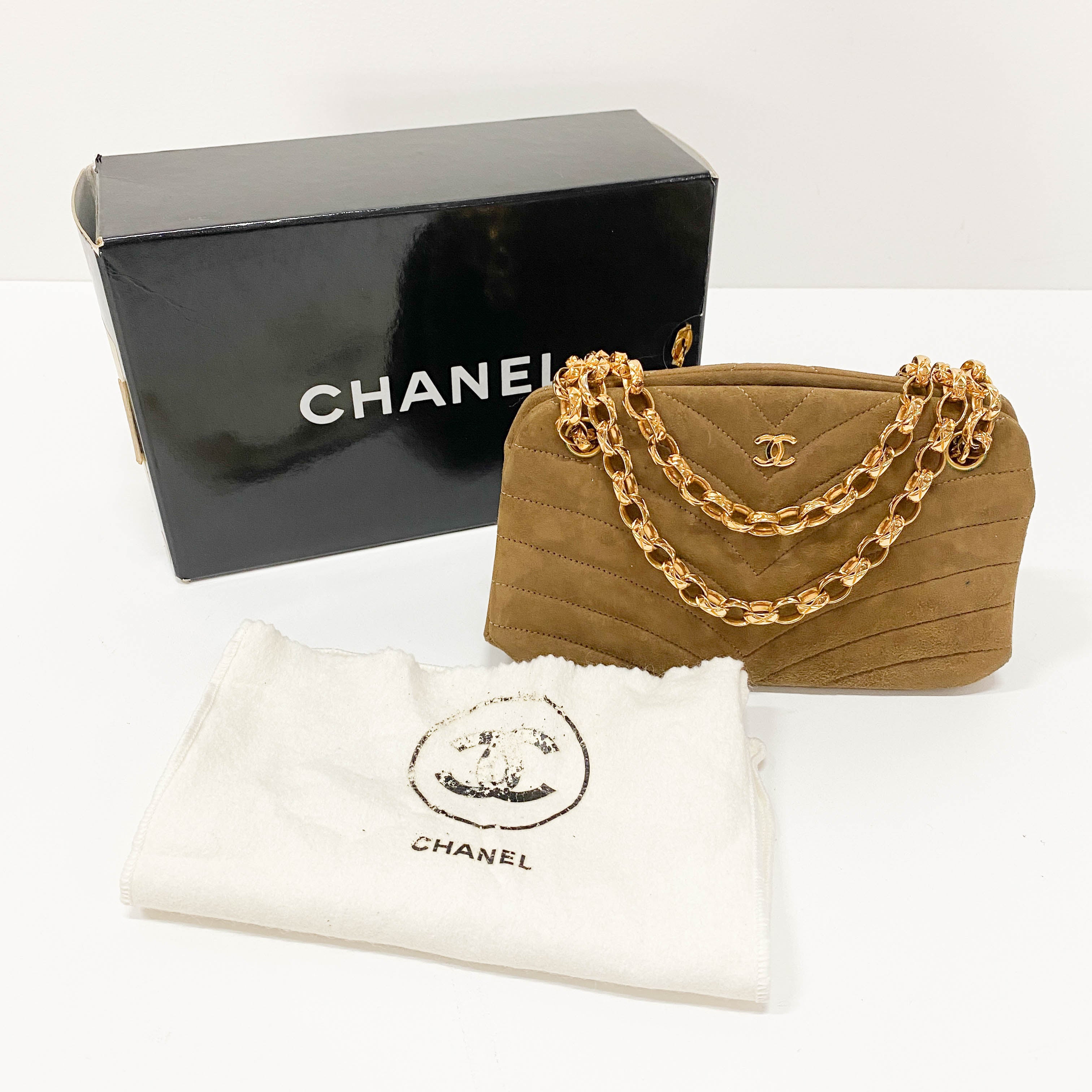 Small Brown Suede Chain Shoulder Bag