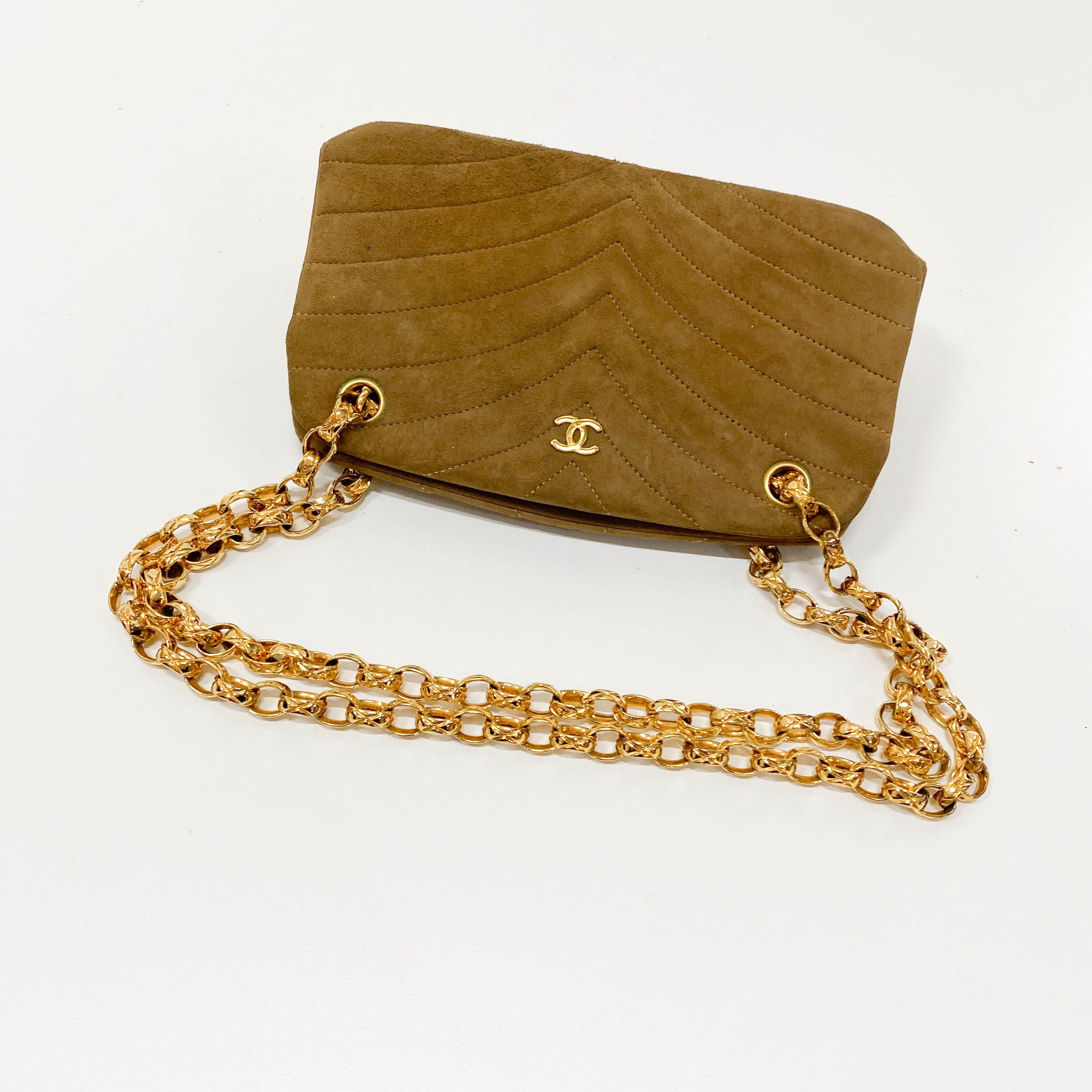 Small Brown Suede Chain Shoulder Bag