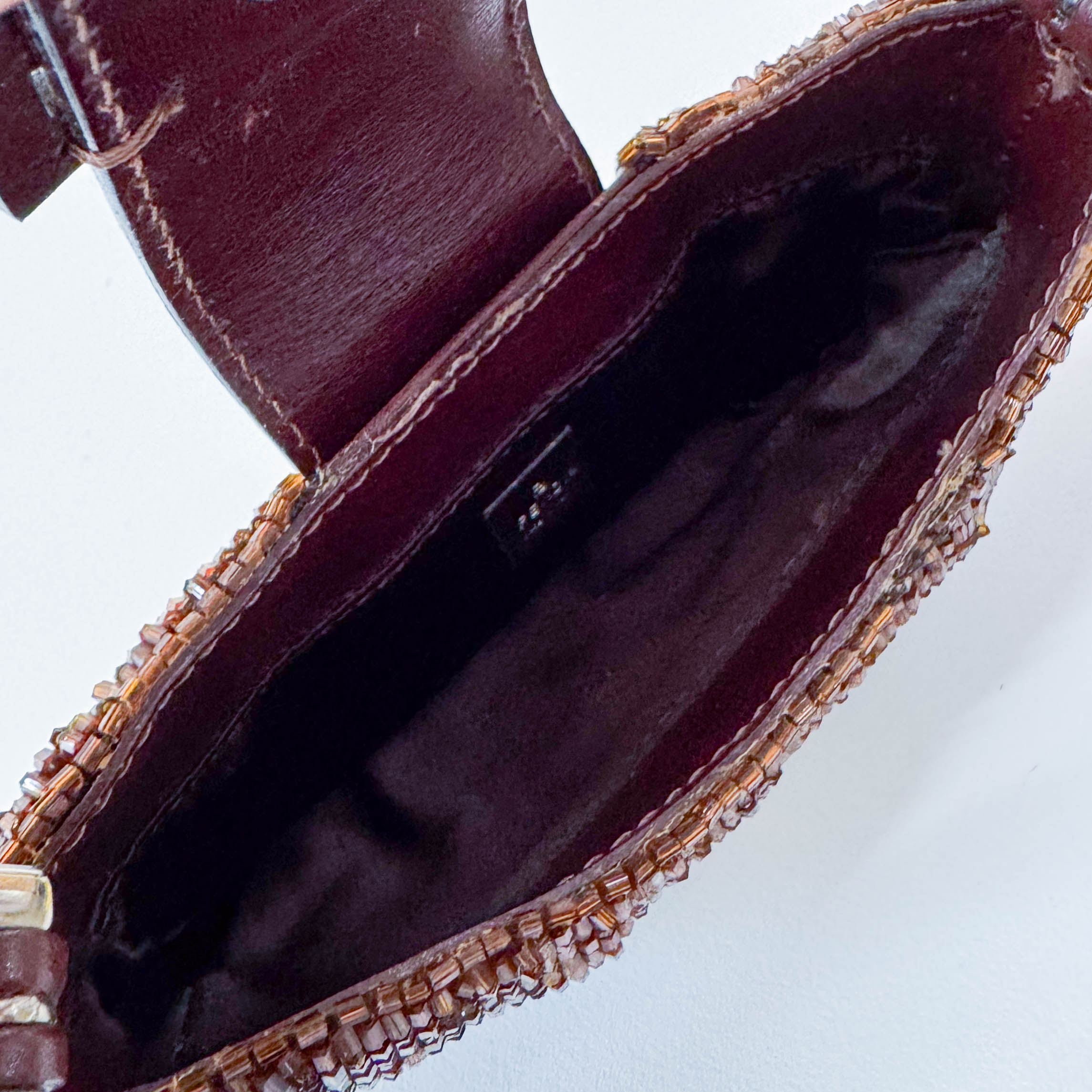 Mini Croissant Brown Beaded Bag