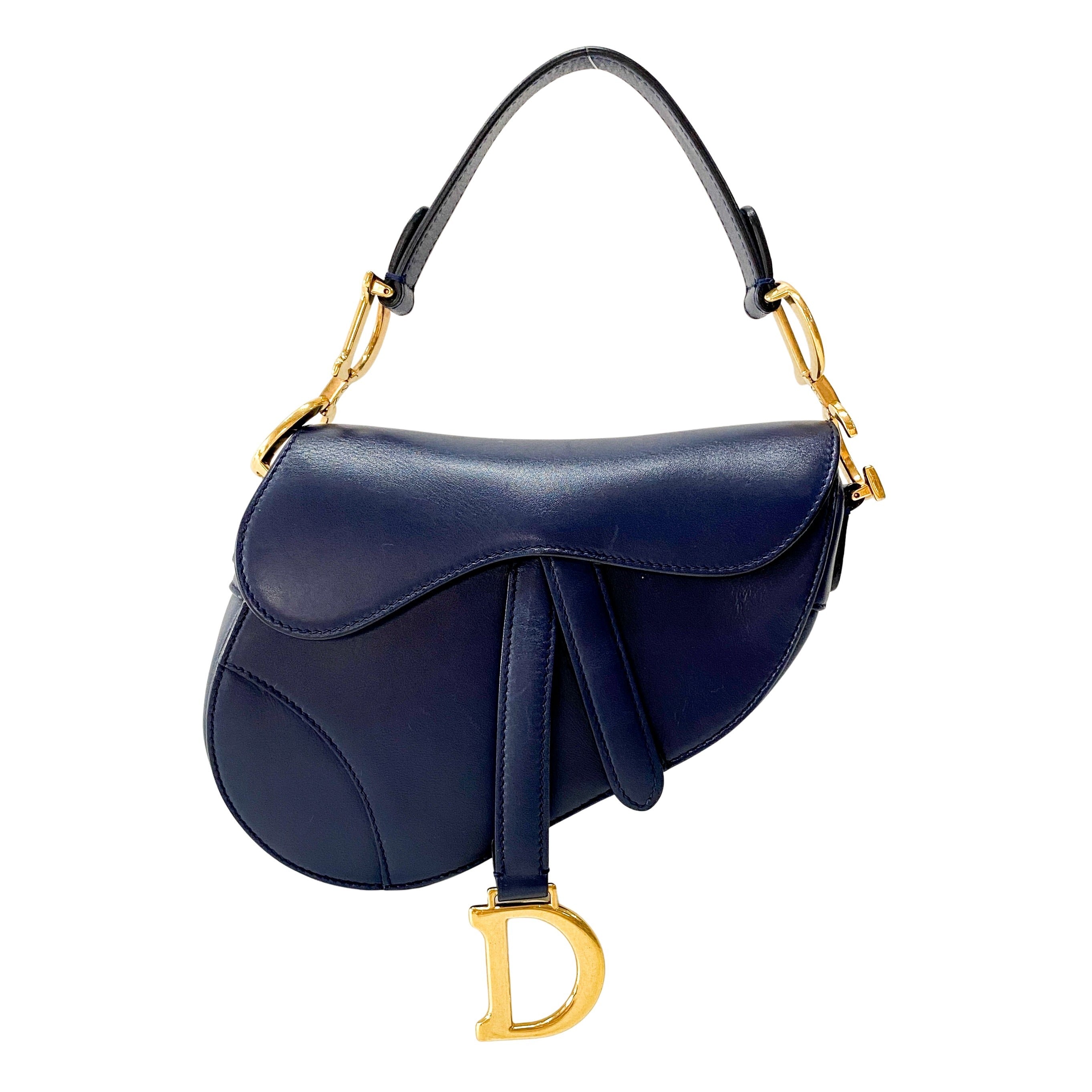 Saddle Small Navy Leather Handbag