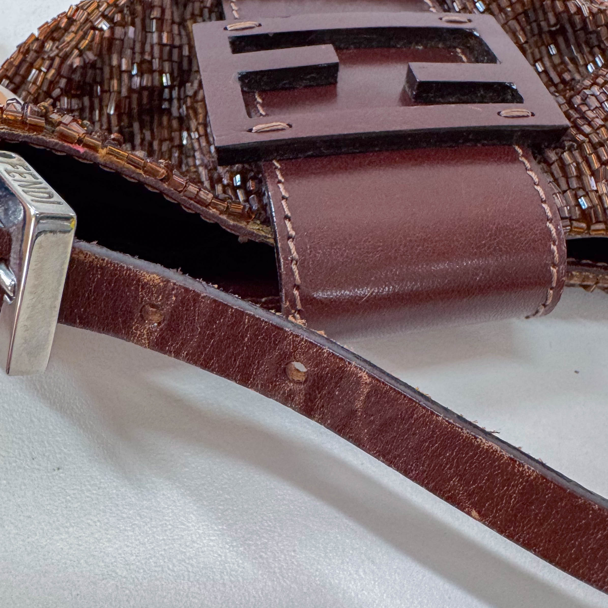 Mini Croissant Brown Beaded Bag