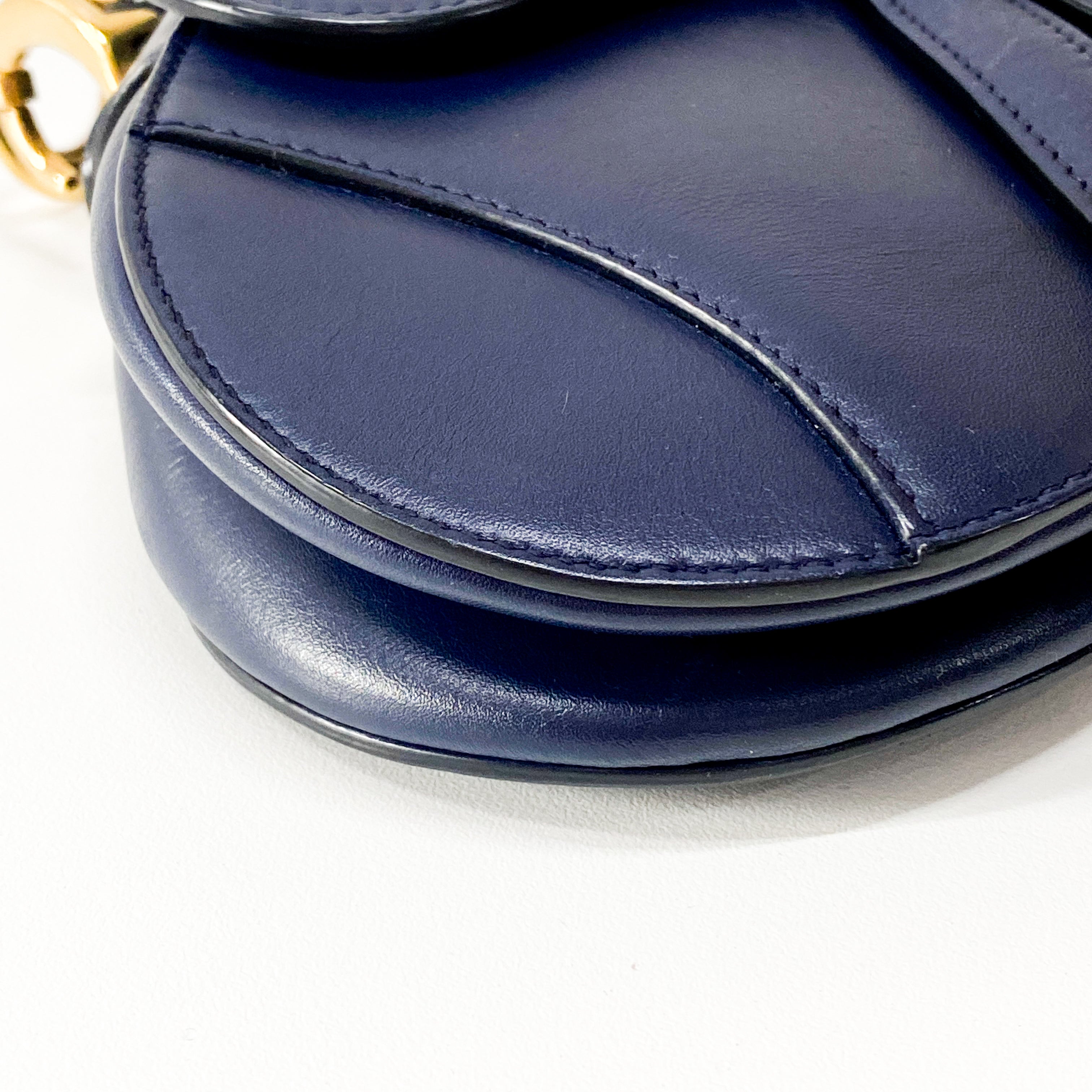 Saddle Small Navy Leather Handbag
