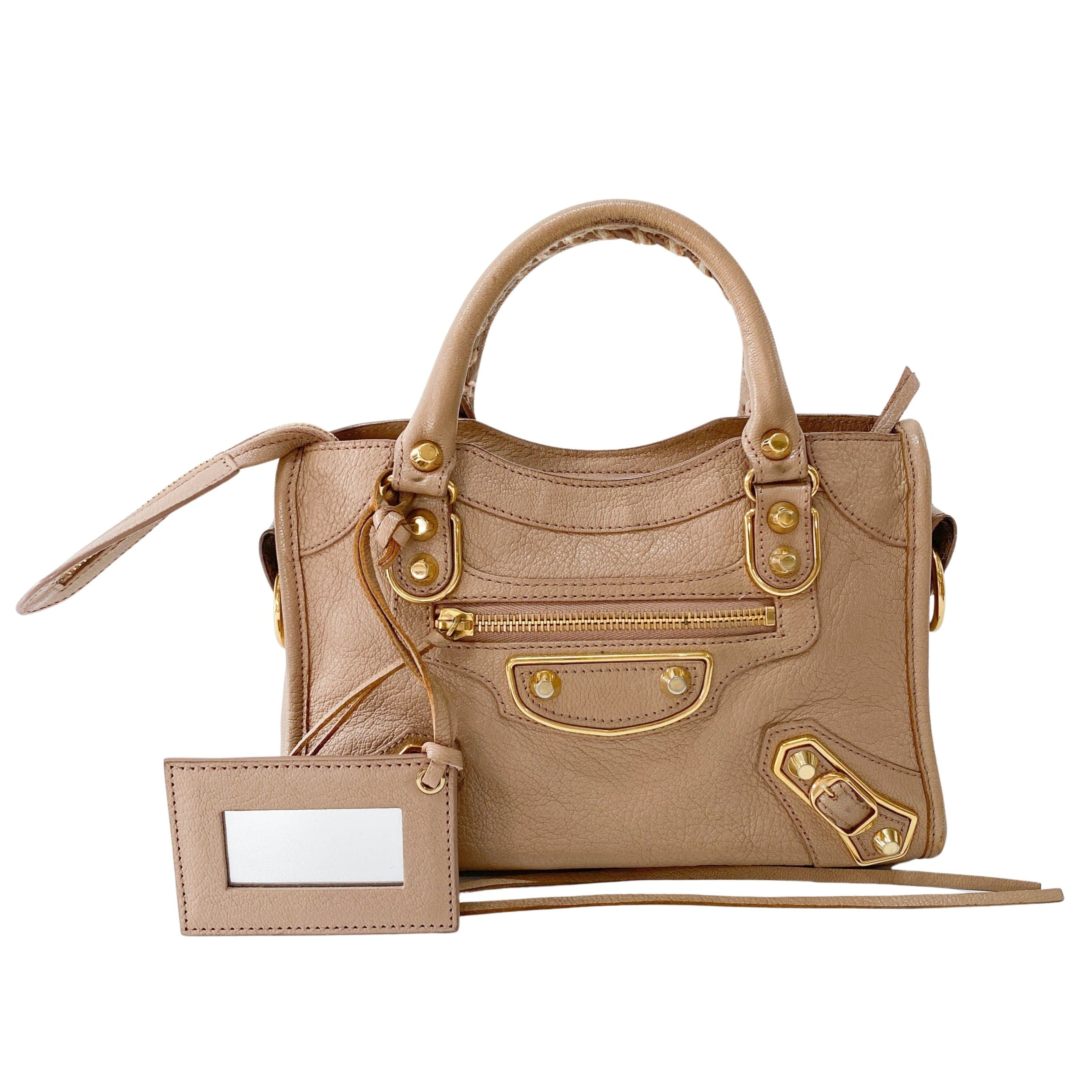 Mini City Beige Leather Top Handle Bag