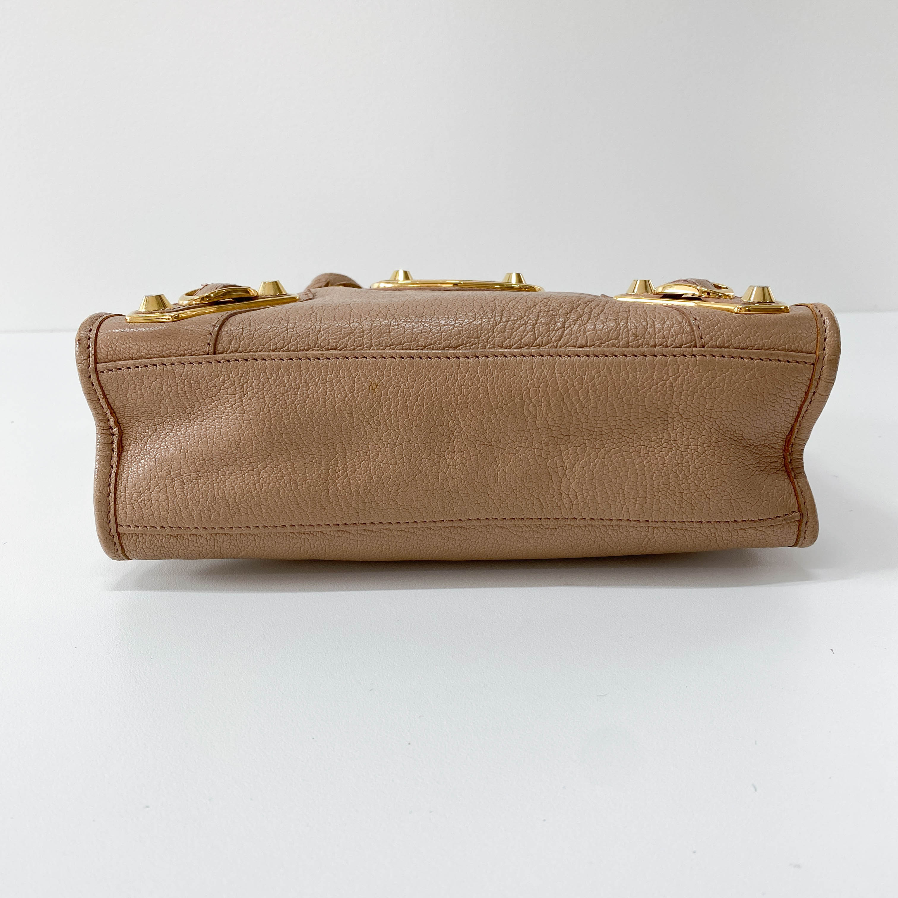 Mini City Beige Leather Top Handle Bag