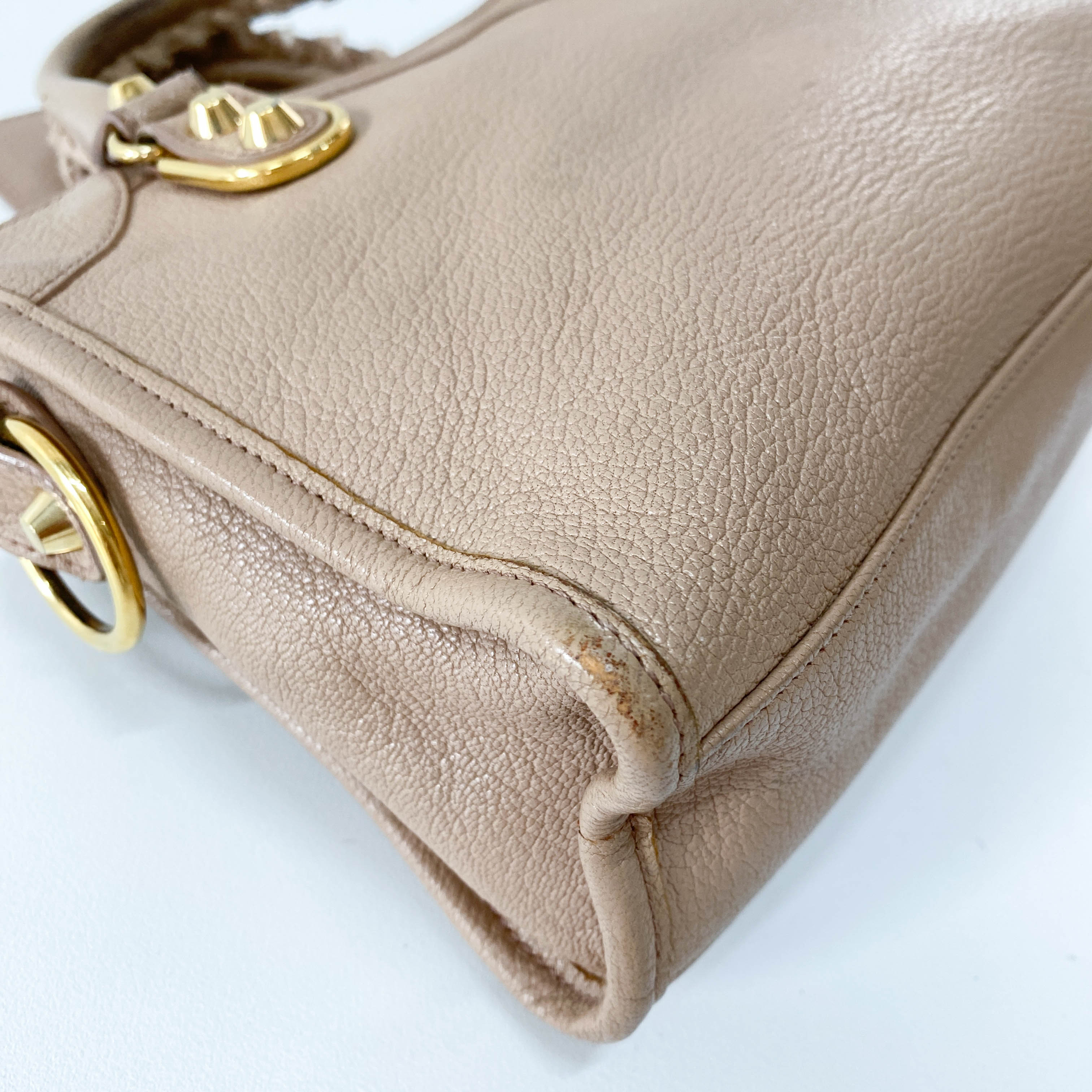 Mini City Beige Leather Top Handle Bag