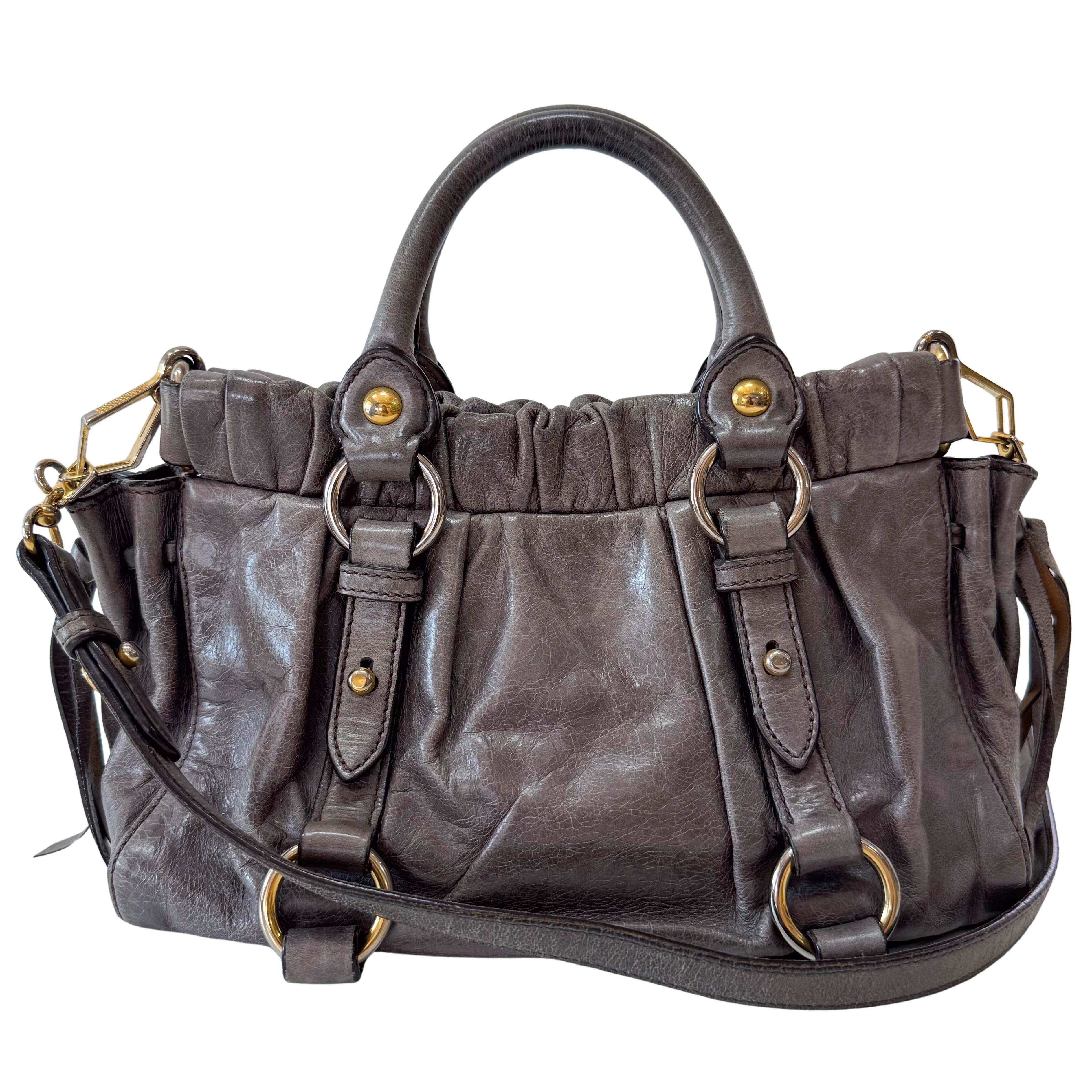 Vitello Mini Grey Leather Shoulder Bag