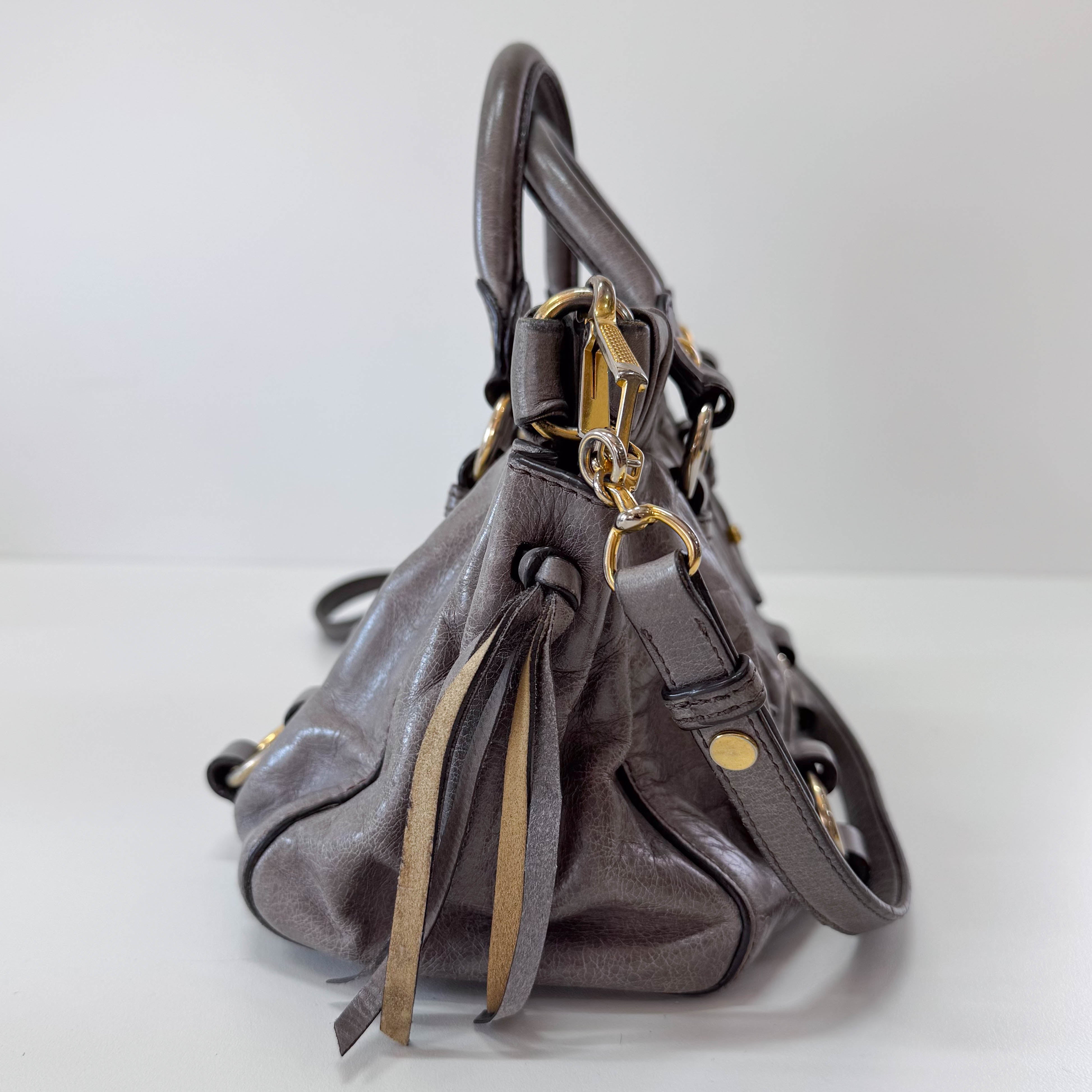 Vitello Mini Grey Leather Shoulder Bag