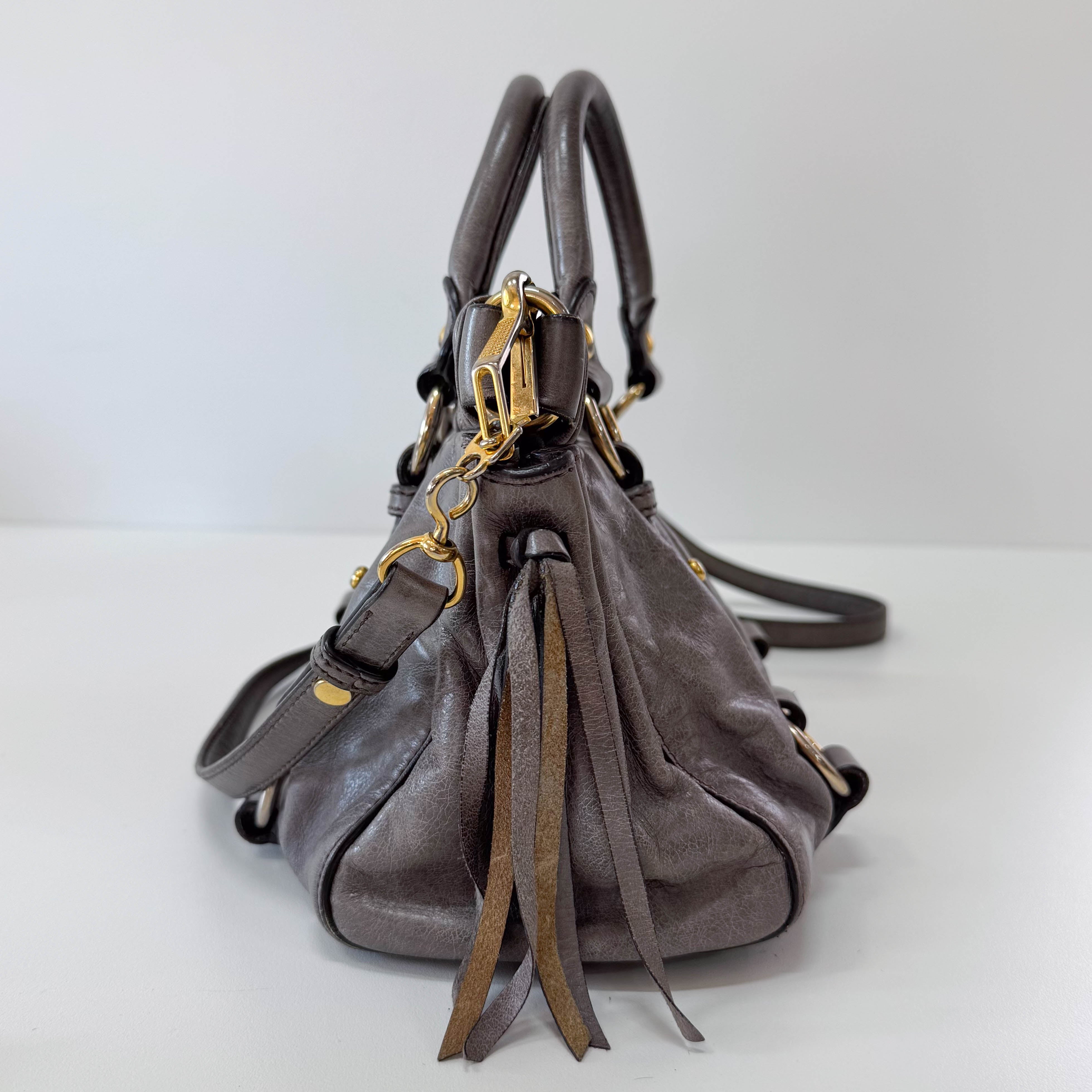 Vitello Mini Grey Leather Shoulder Bag