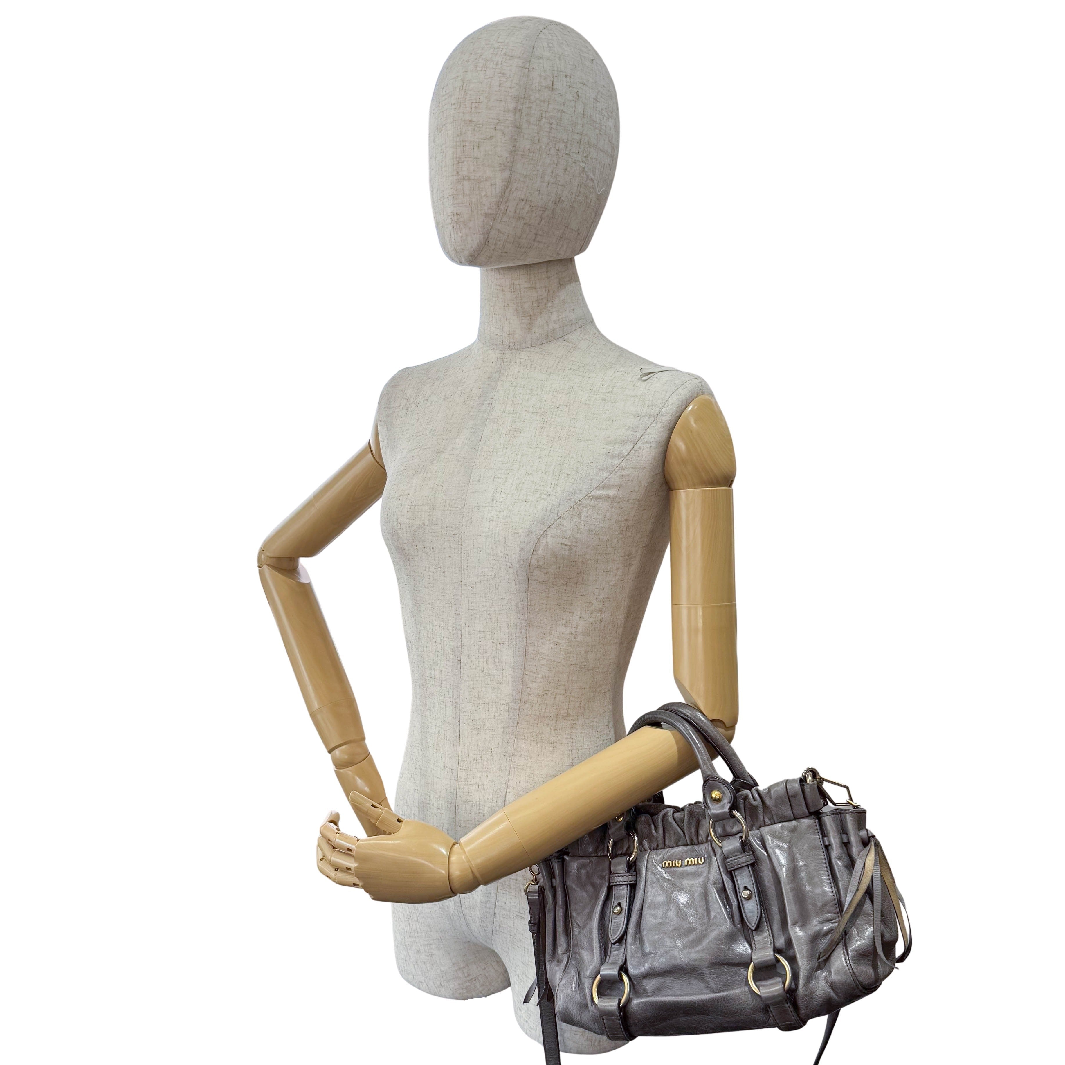 Vitello Mini Grey Leather Shoulder Bag