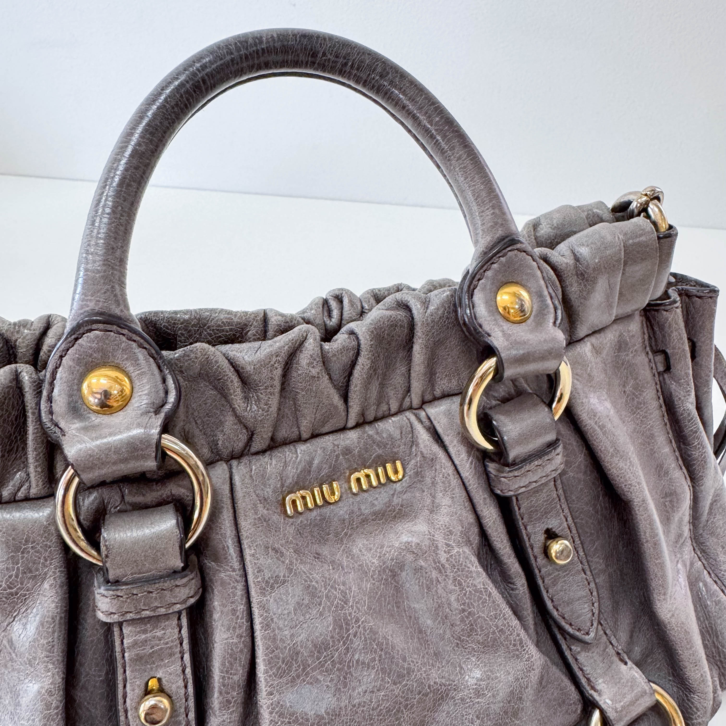 Vitello Mini Grey Leather Shoulder Bag