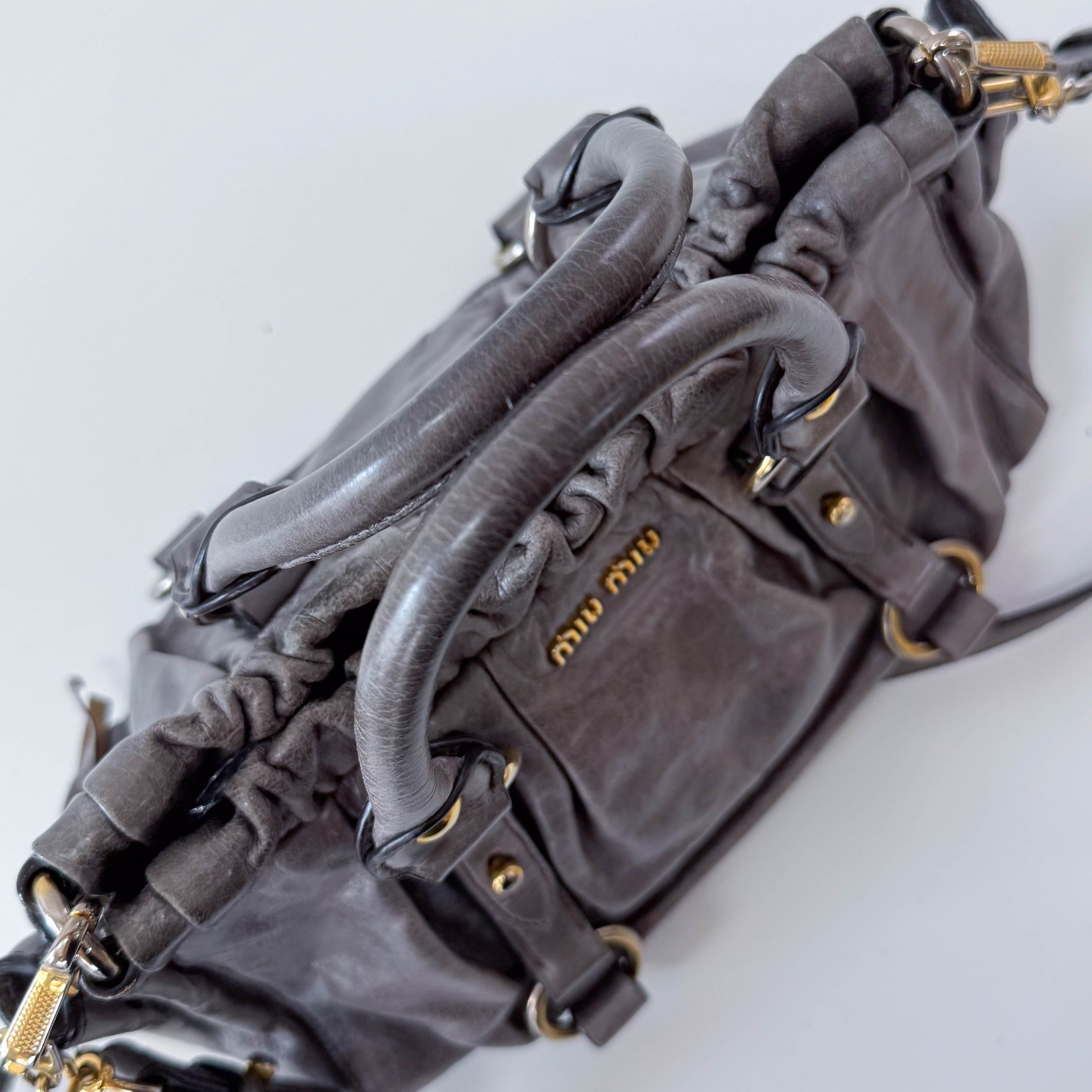 Vitello Mini Grey Leather Shoulder Bag