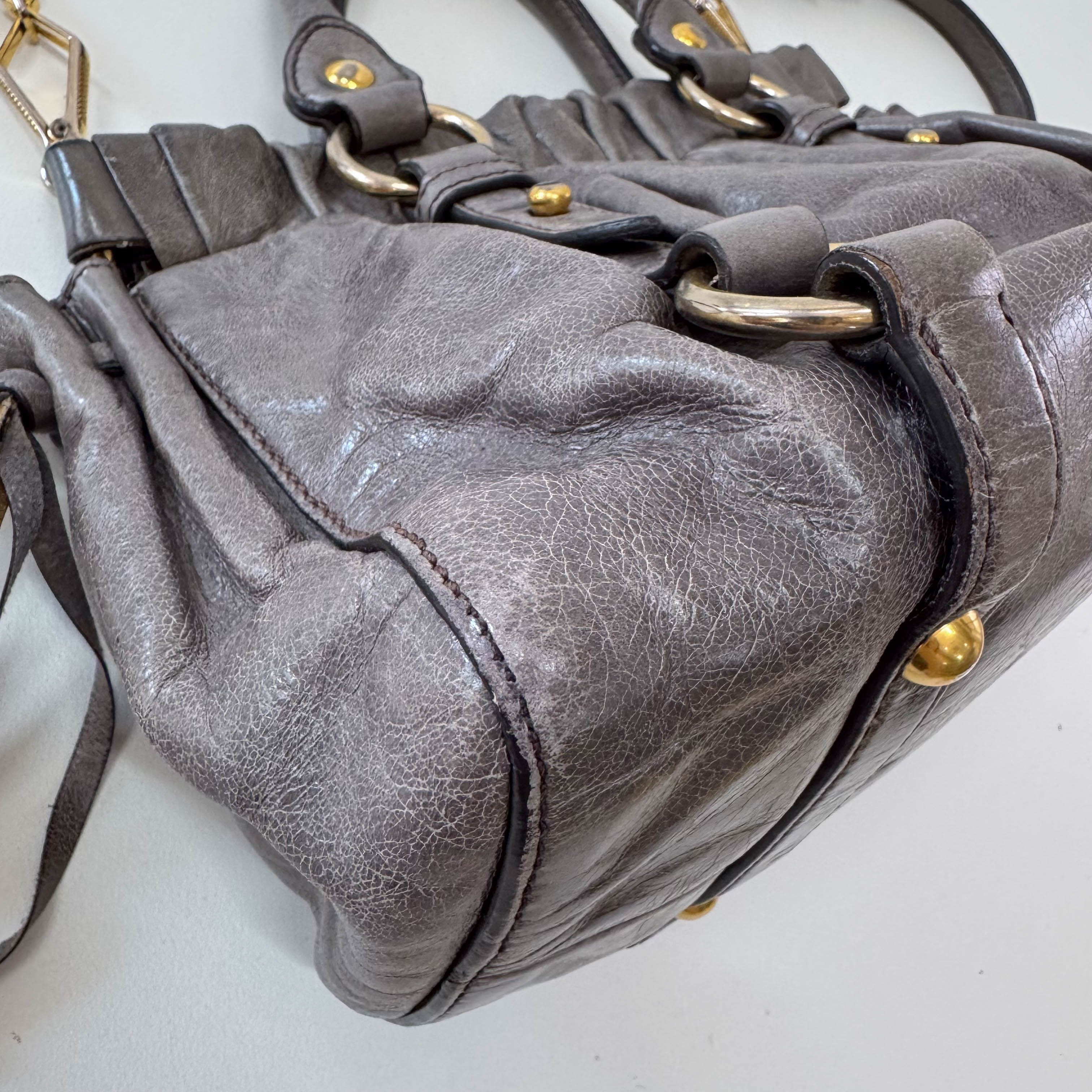 Vitello Mini Grey Leather Shoulder Bag