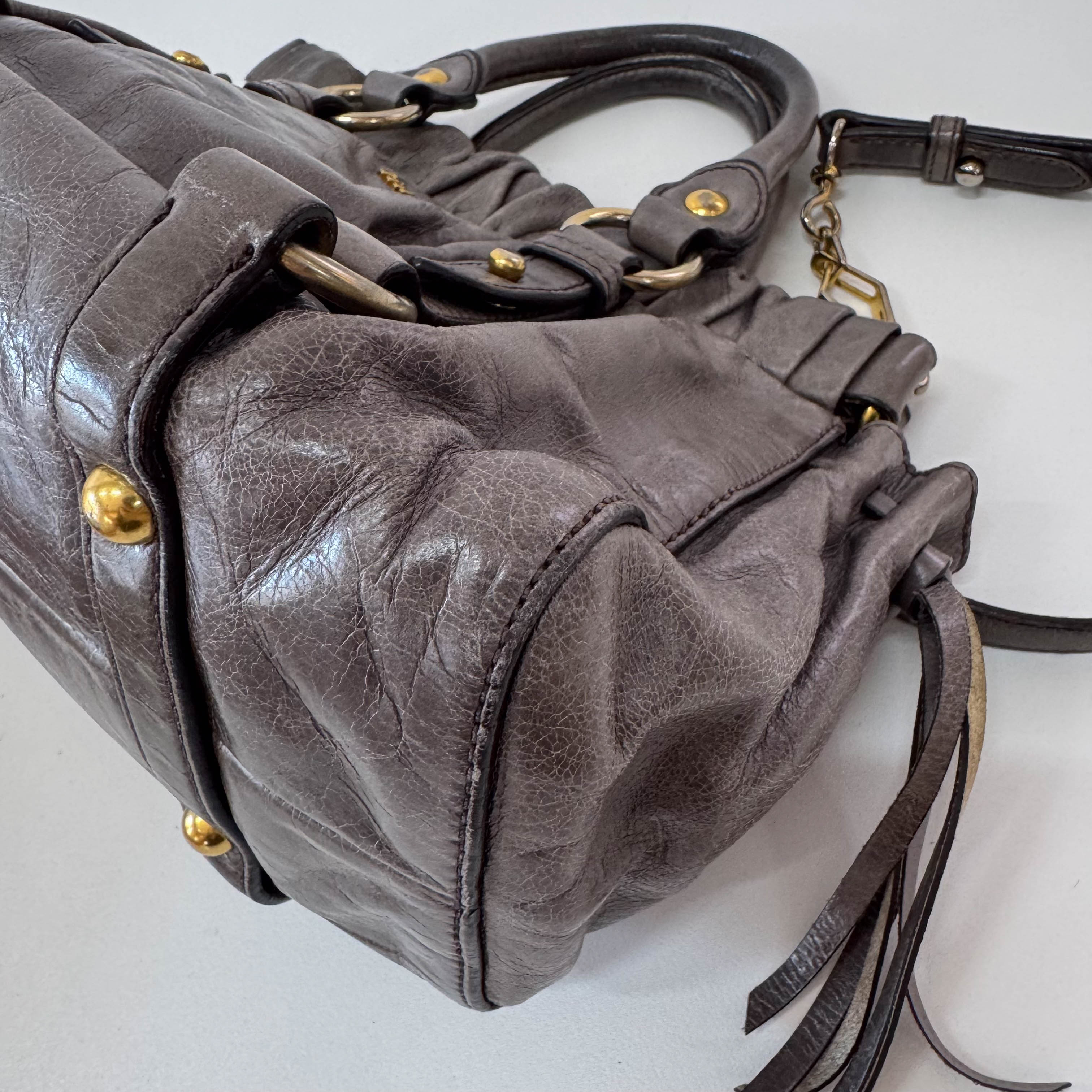 Vitello Mini Grey Leather Shoulder Bag