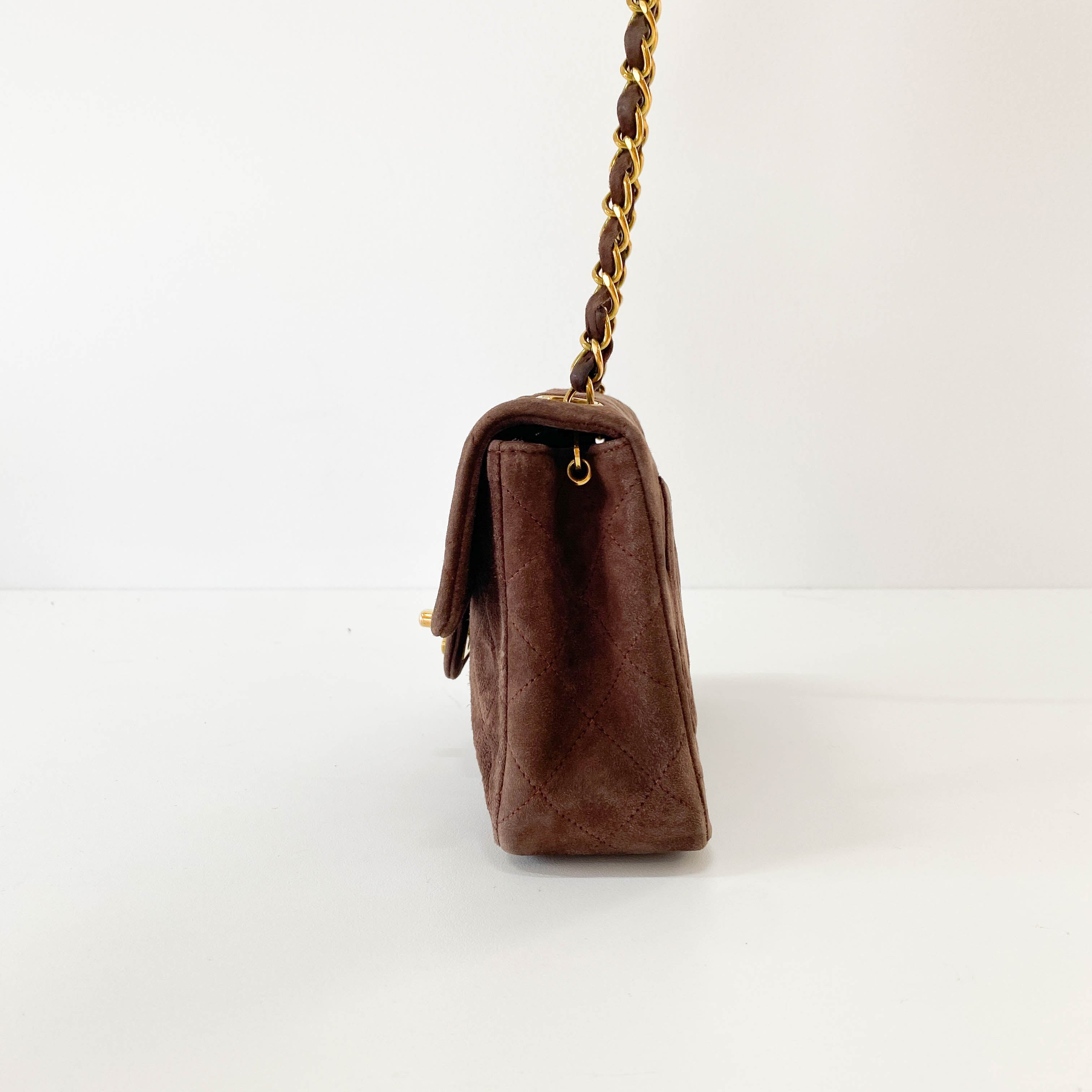 Matelassé Mini Brown Suede Bag