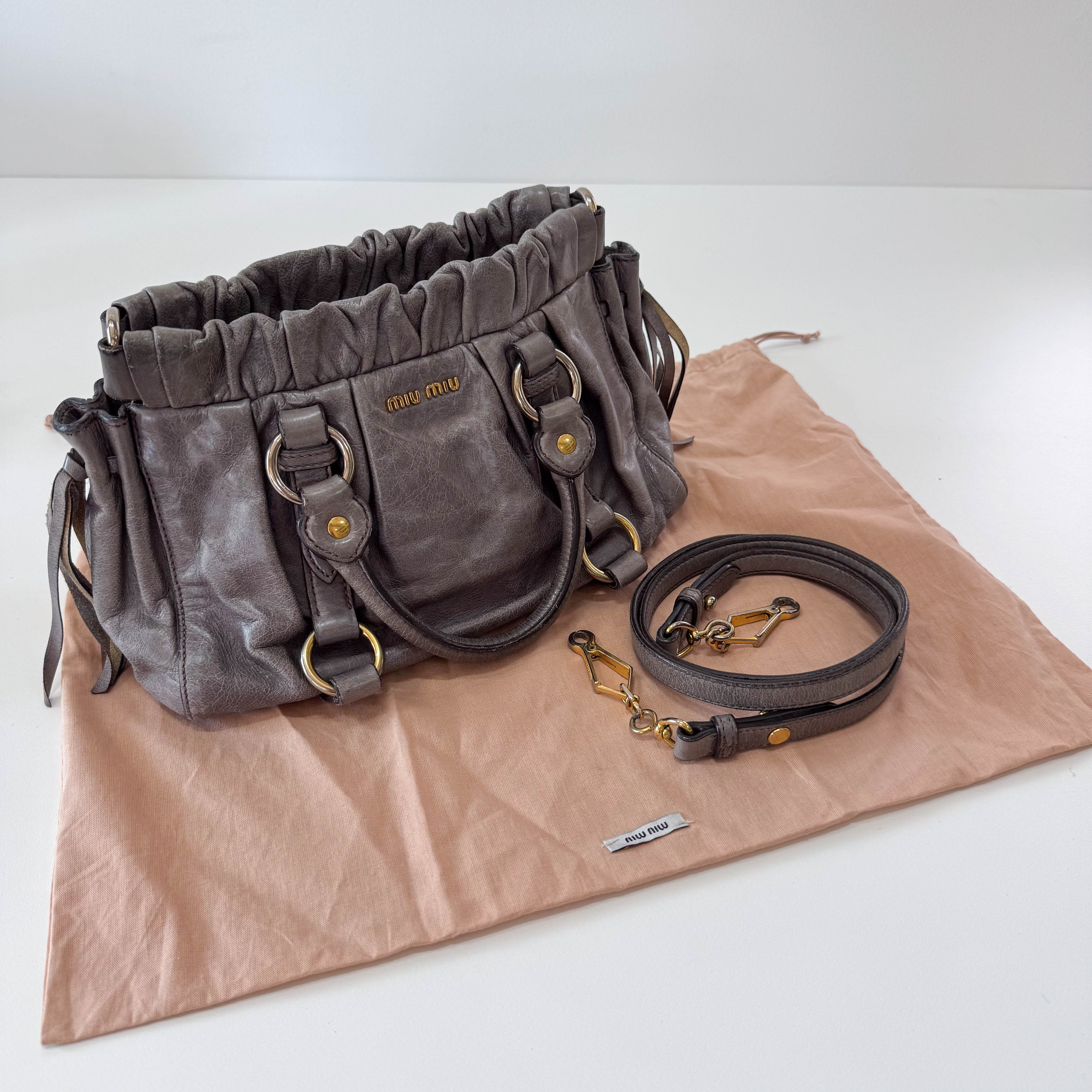 Vitello Mini Grey Leather Shoulder Bag