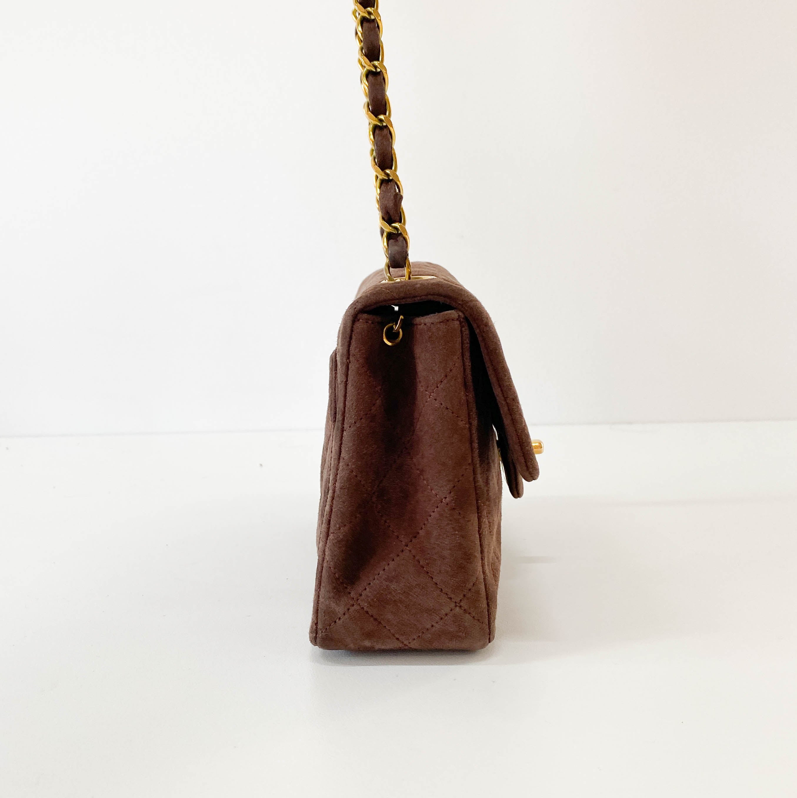 Matelassé Mini Brown Suede Bag