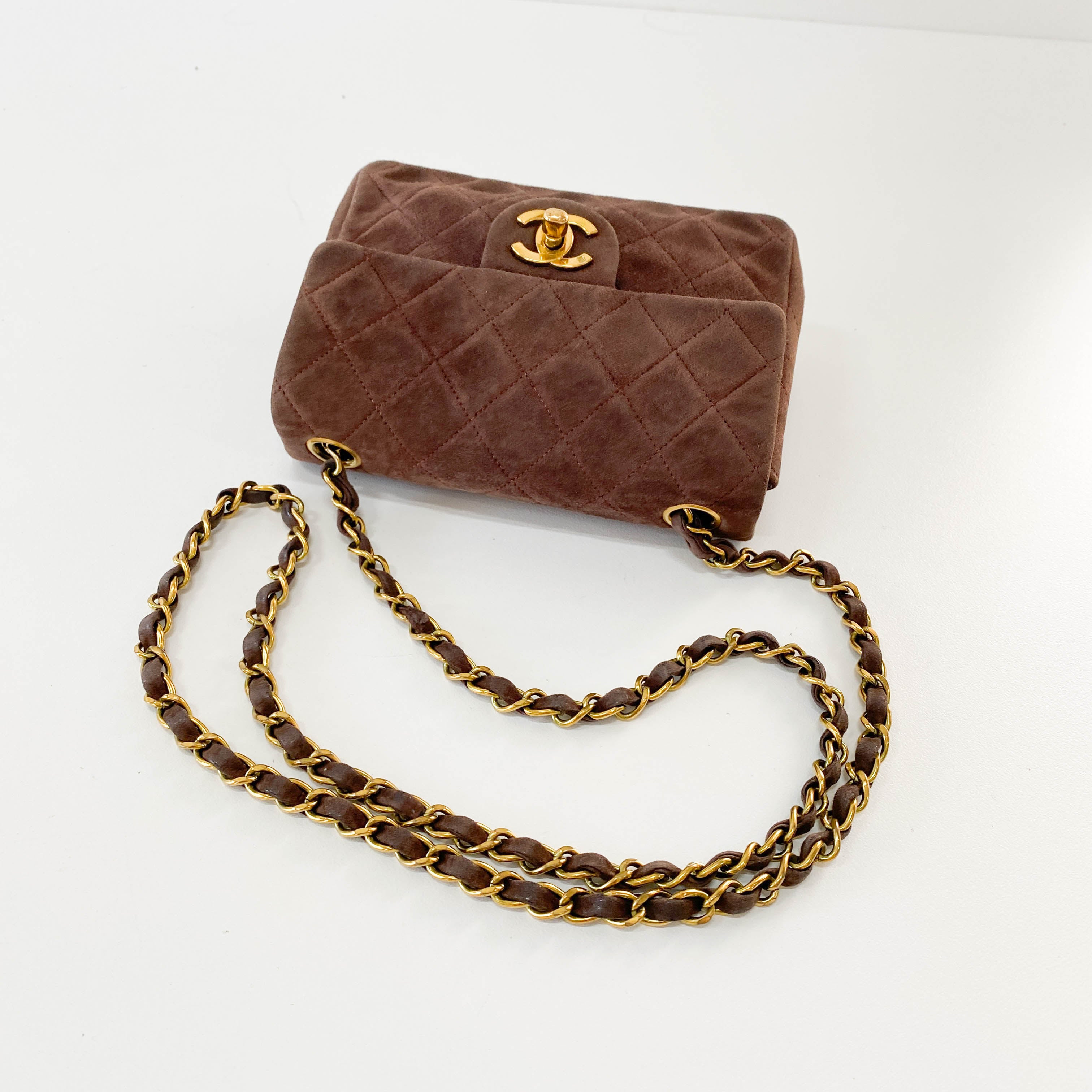 Matelassé Mini Brown Suede Bag