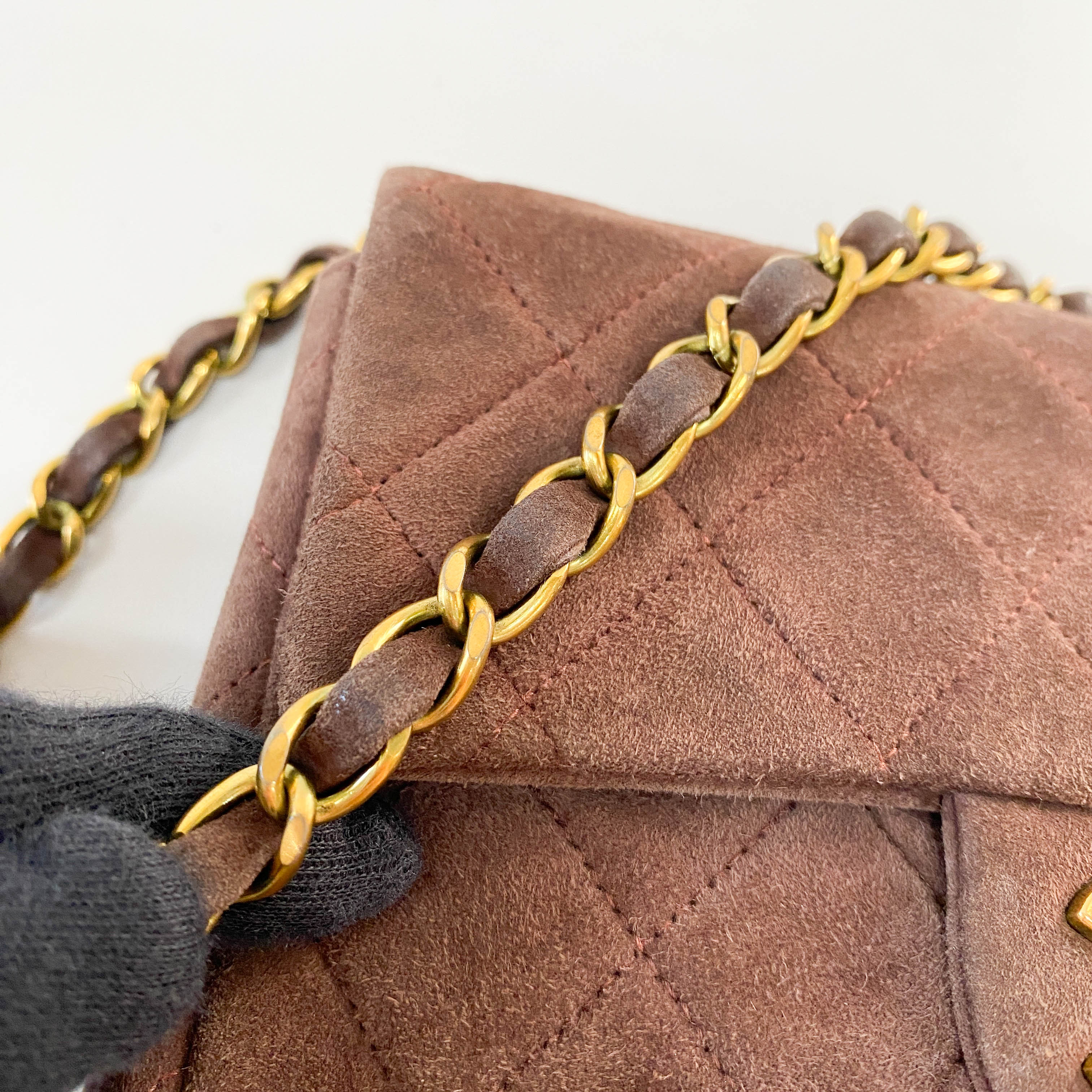 Matelassé Mini Brown Suede Bag