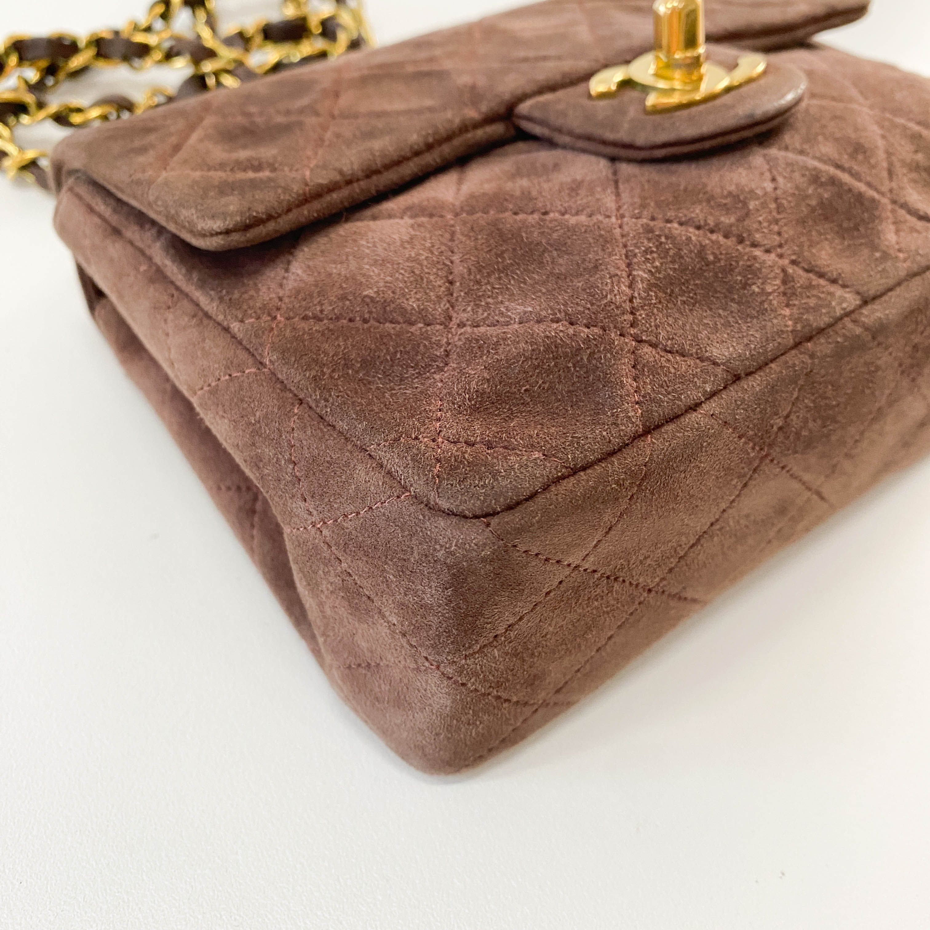 Matelassé Mini Brown Suede Bag