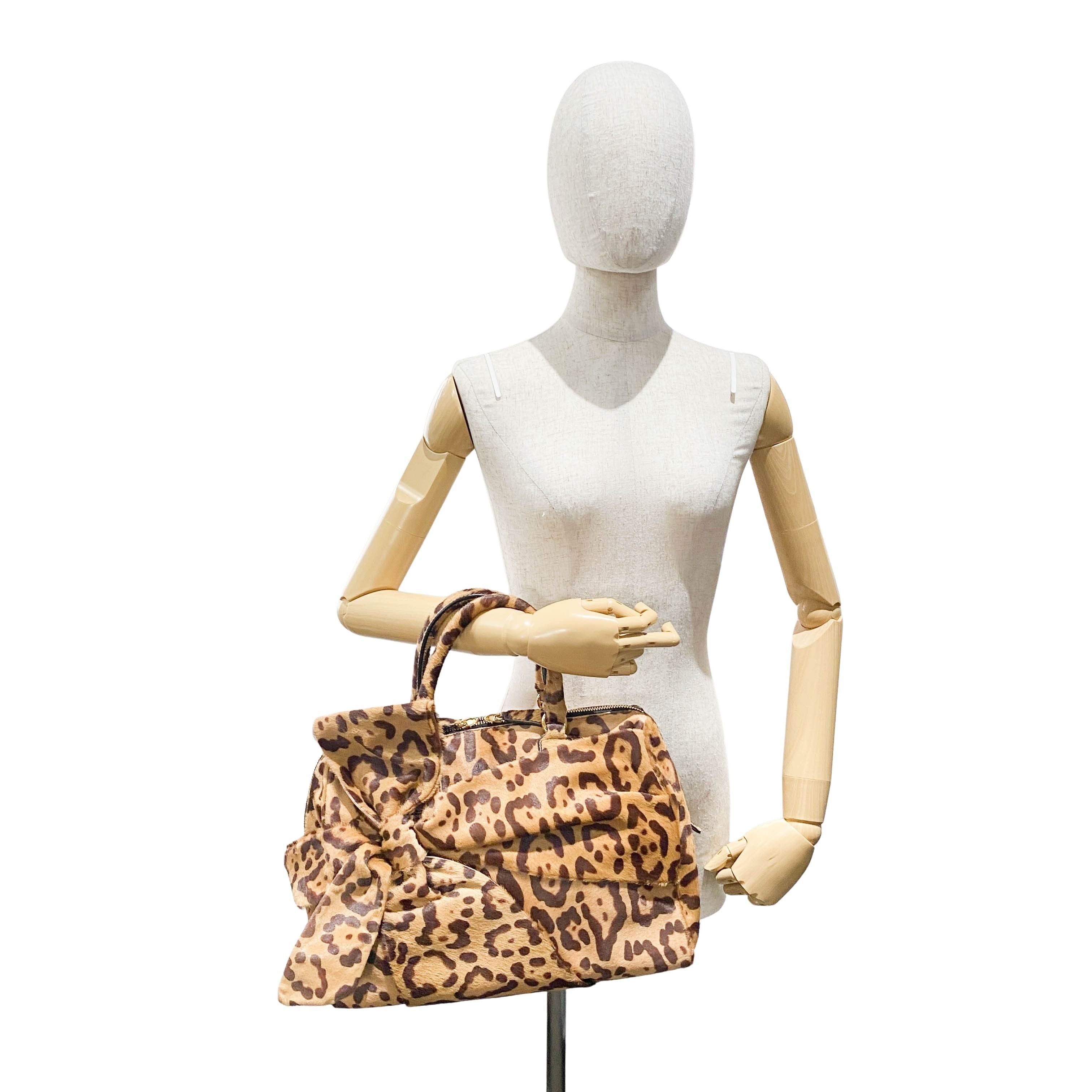 Bow Bag Brown Jaguar Calf Hair Hand Bag