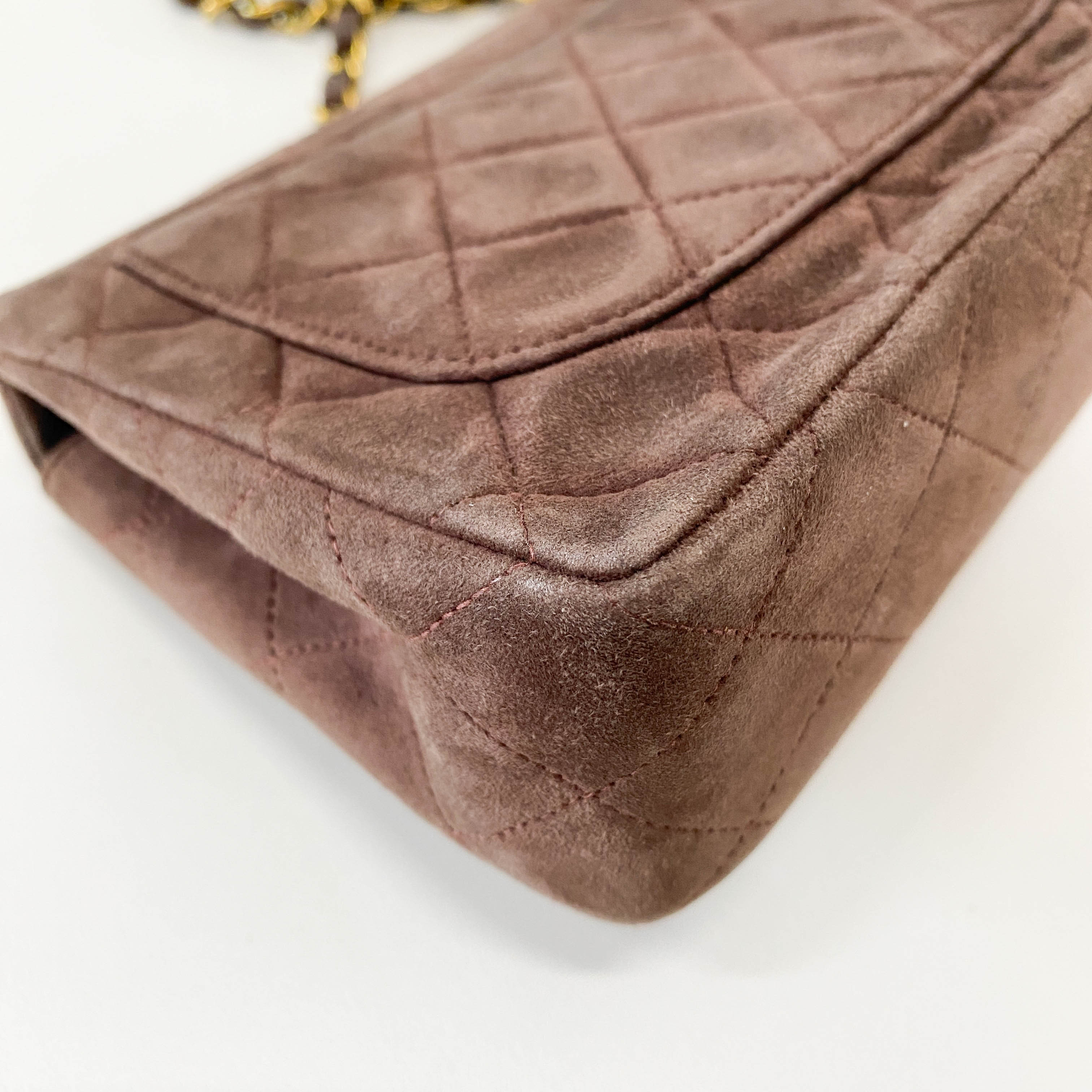 Matelassé Mini Brown Suede Bag