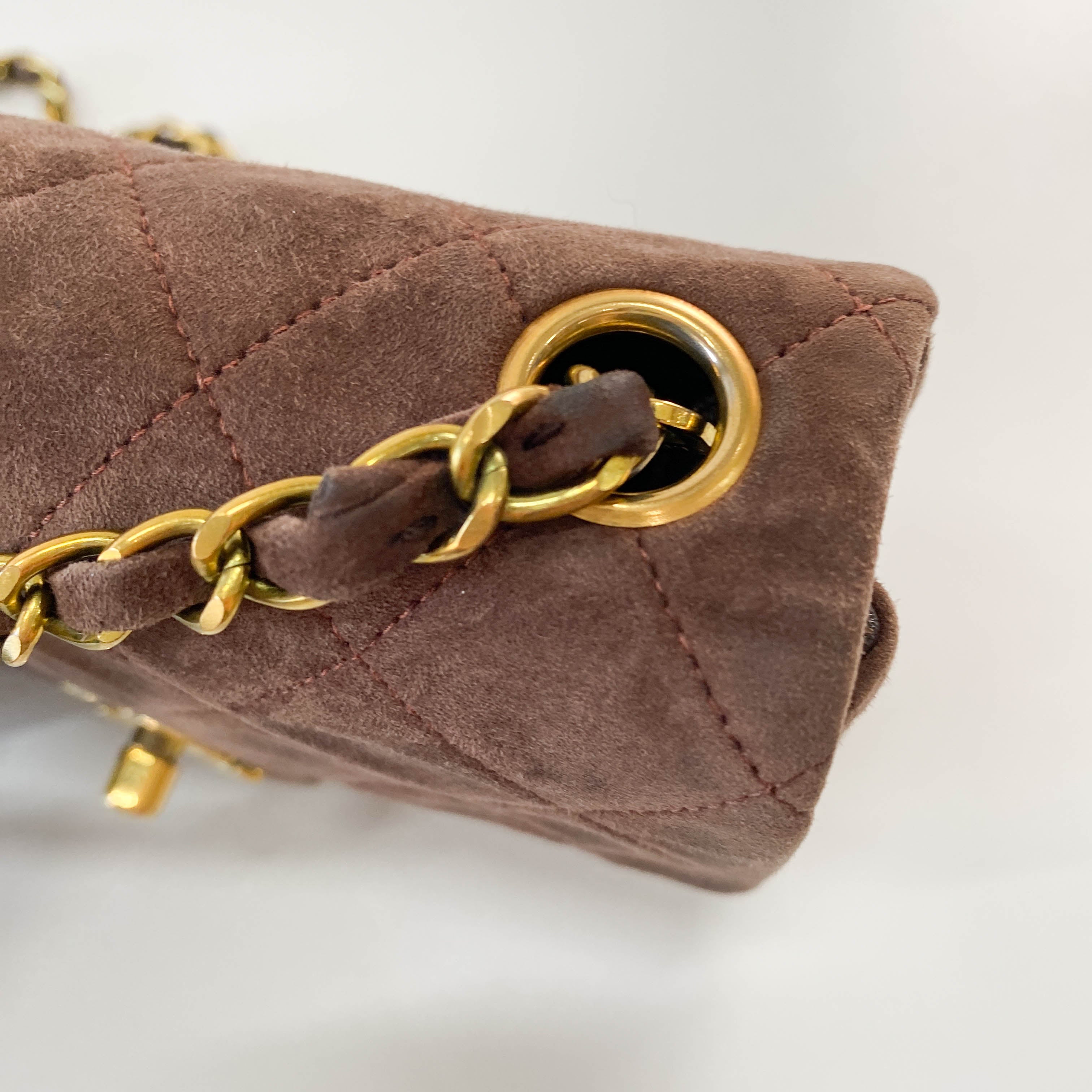 Matelassé Mini Brown Suede Bag