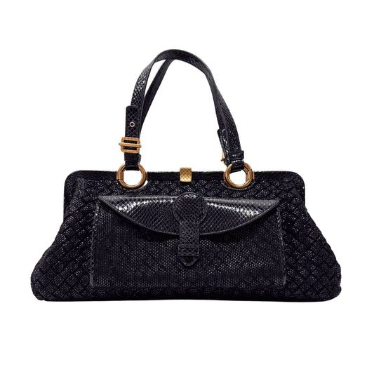 Intrecciato Black Suede Handbag