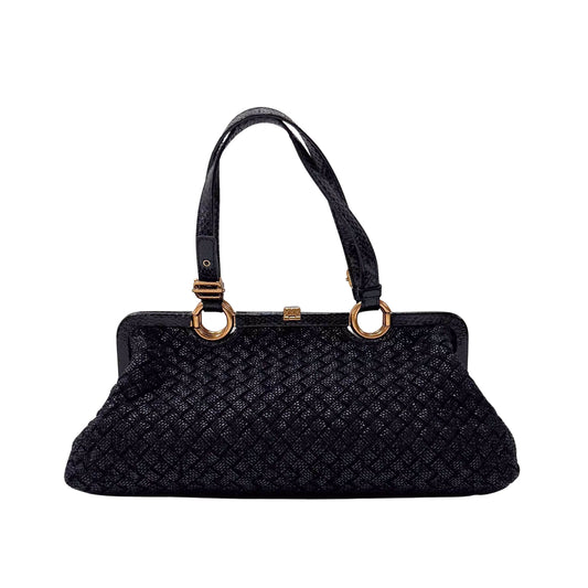 Intrecciato Black Suede Handbag