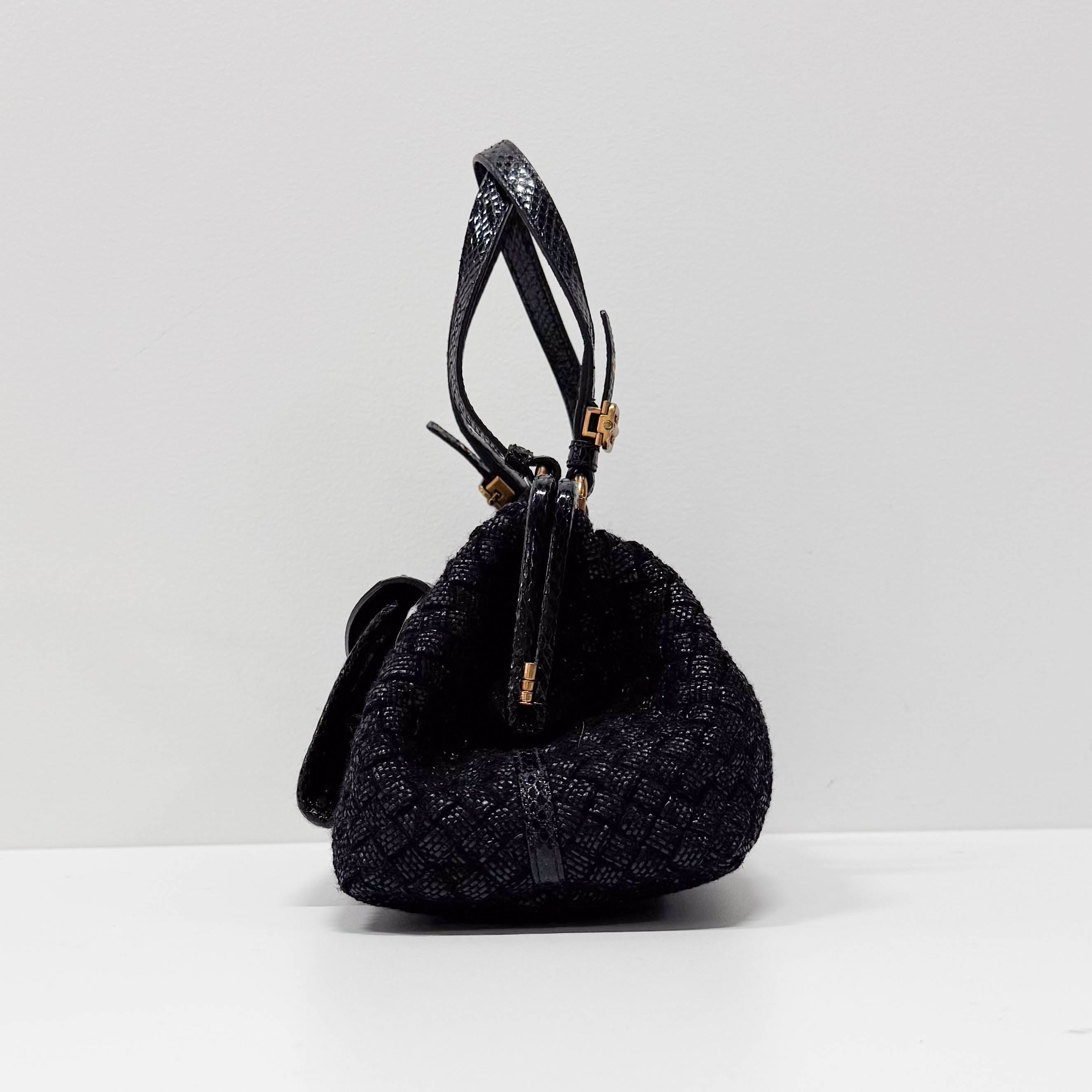 Intrecciato Black Suede Handbag