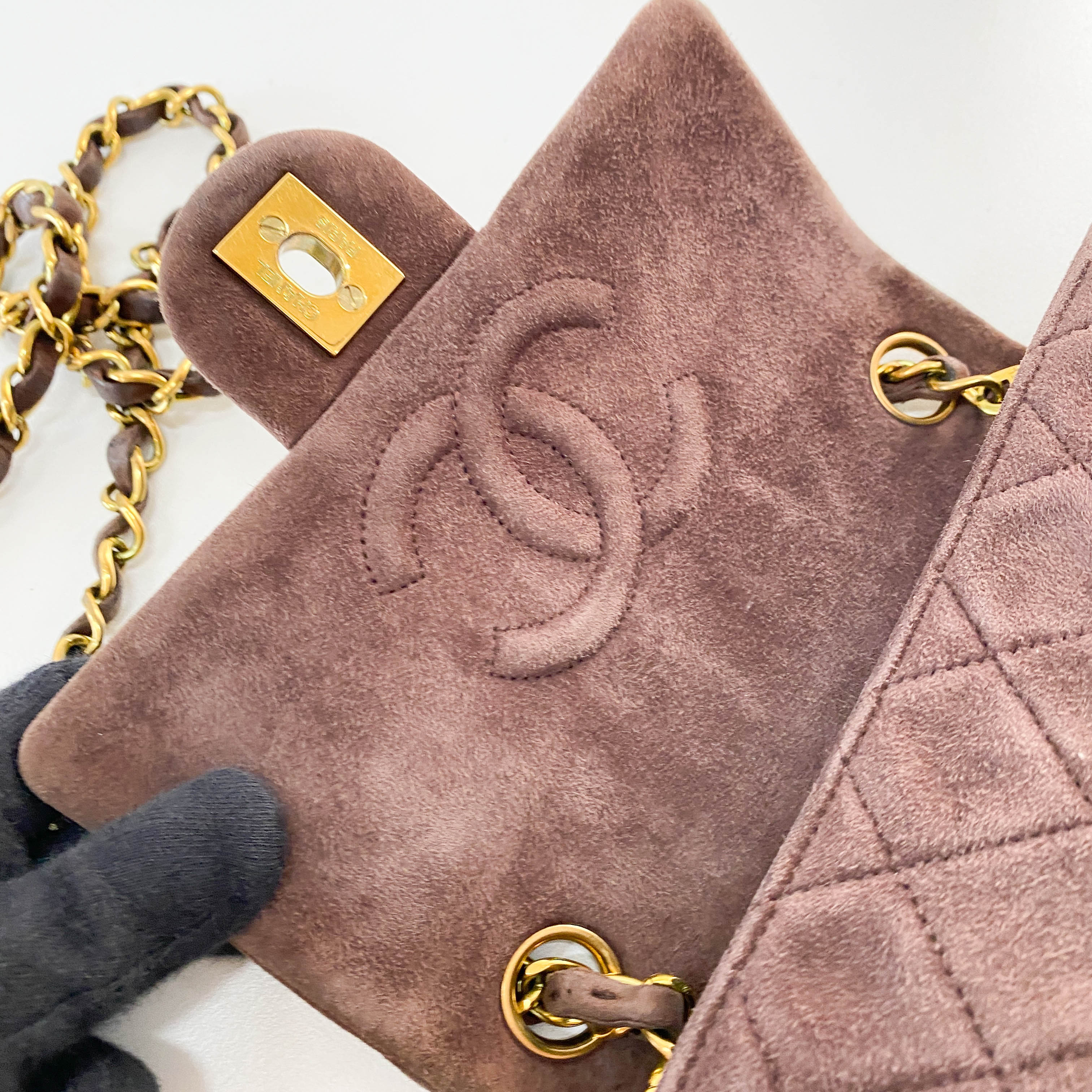 Matelassé Mini Brown Suede Bag