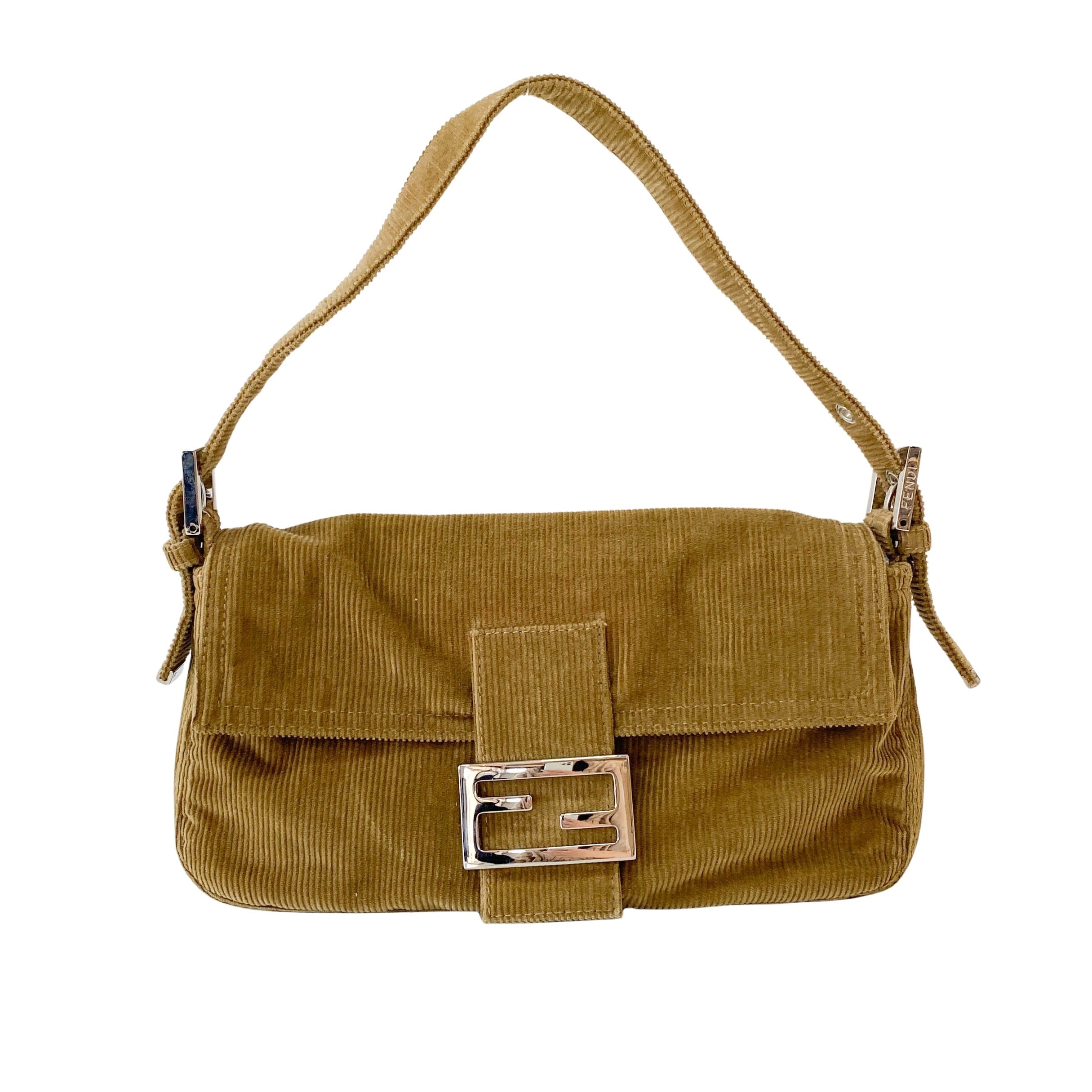 Baguette Khaki Corduroy Shoulder Bag
